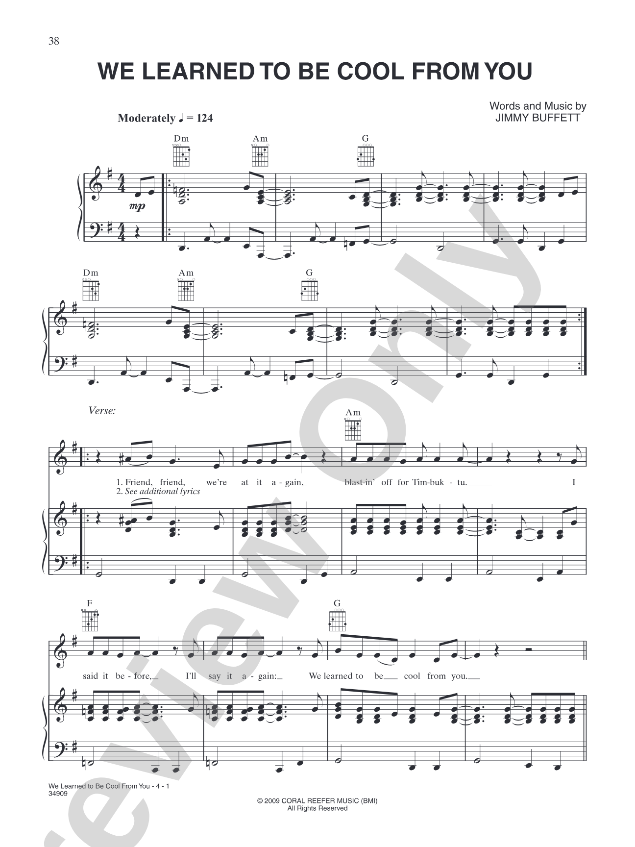 We Learned to Be Cool From You: Piano/Vocal/Chords