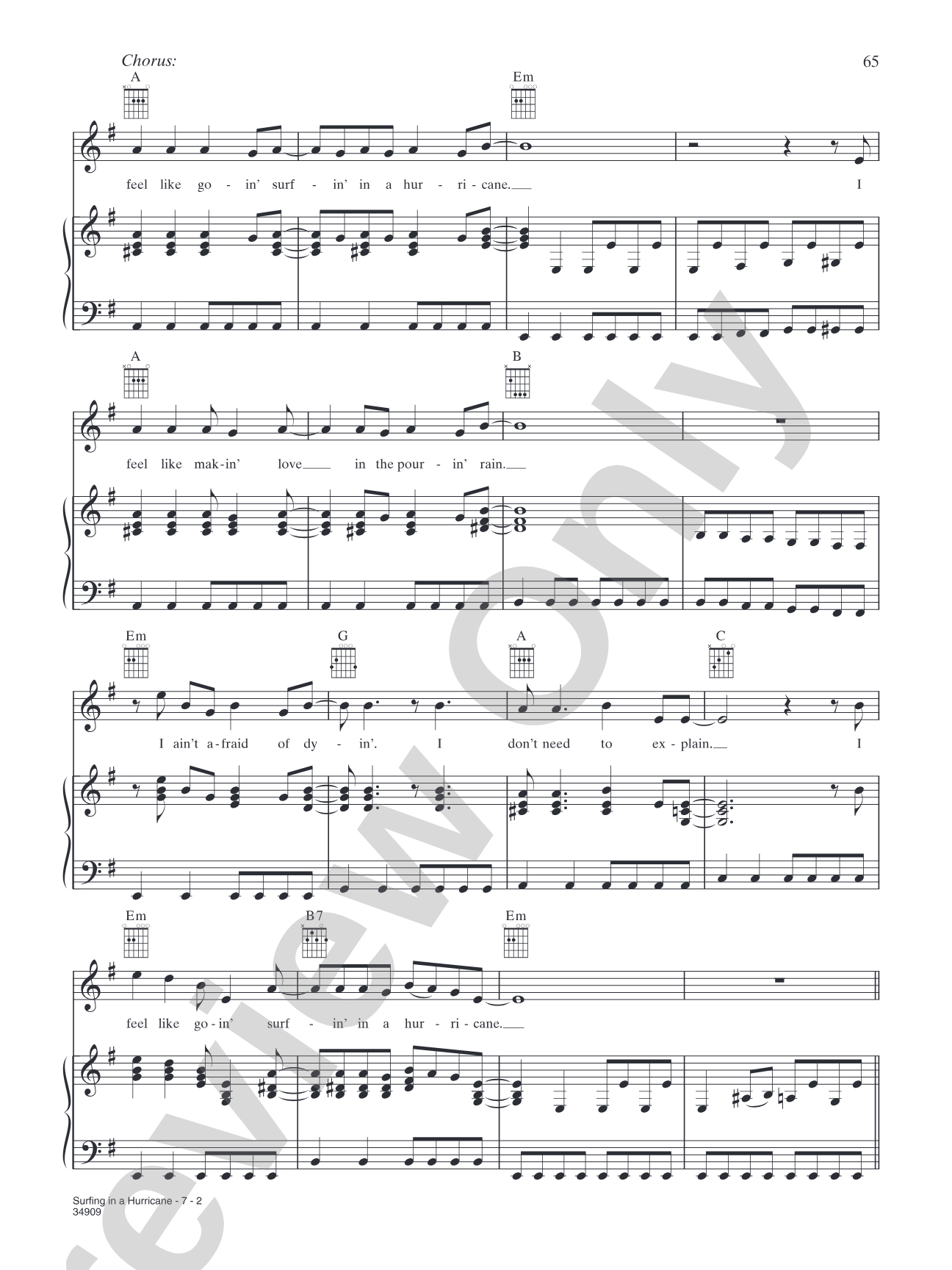 Surfing In a Hurricane: Piano/Vocal/Chords