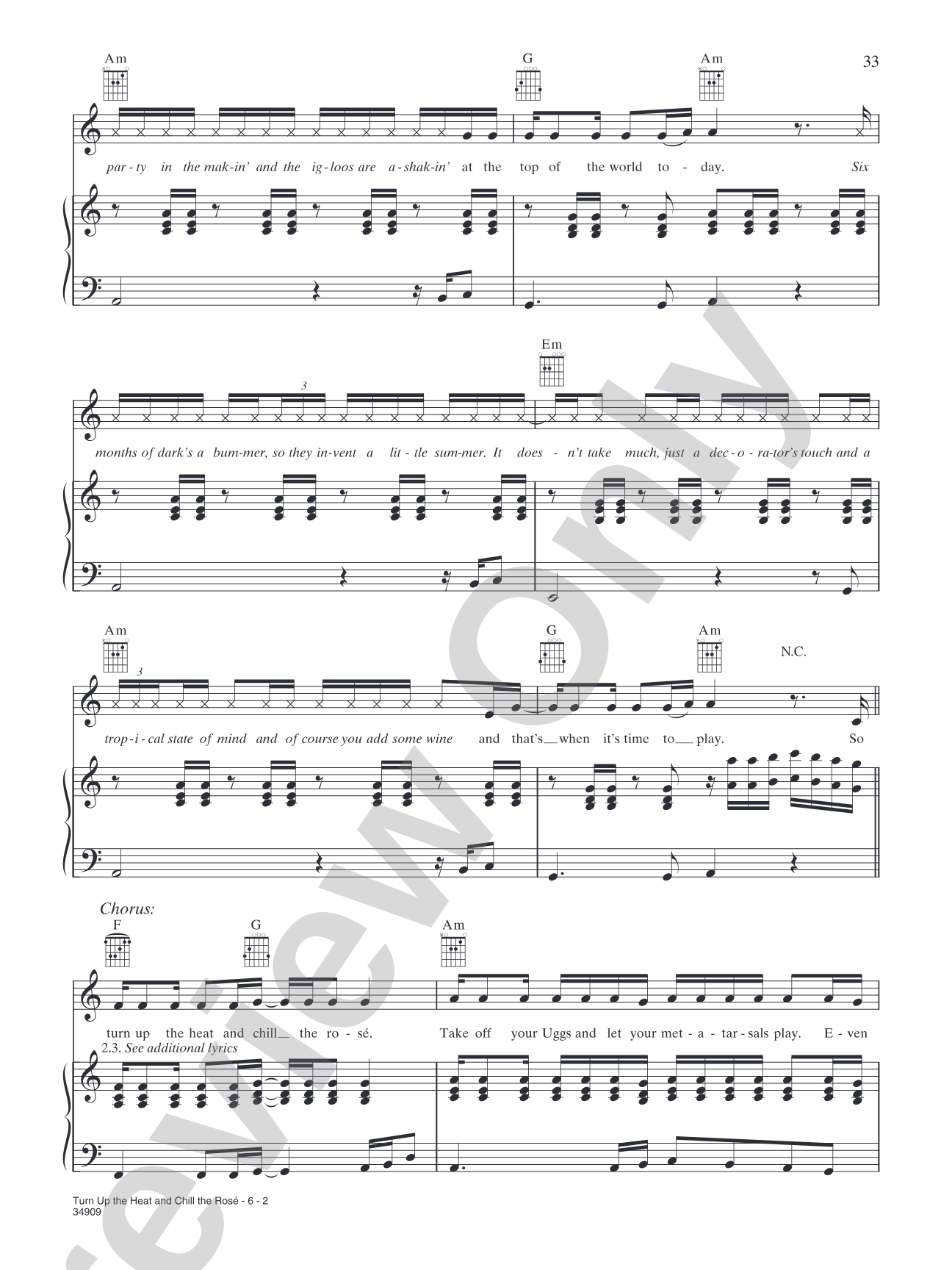 Turn Up the Heat and Chill the Rose: Piano/Vocal/Chords