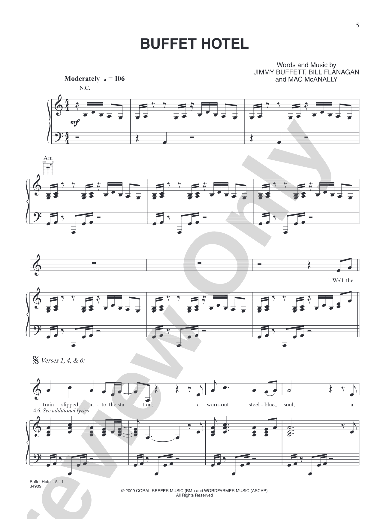 Buffet Hotel: Piano/Vocal/Chords