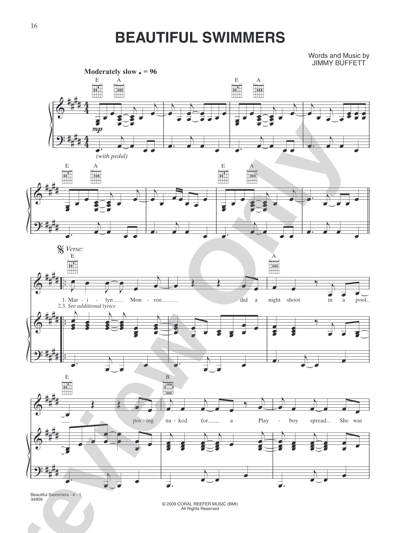 Beautiful Swimmers: Piano/Vocal/Chords