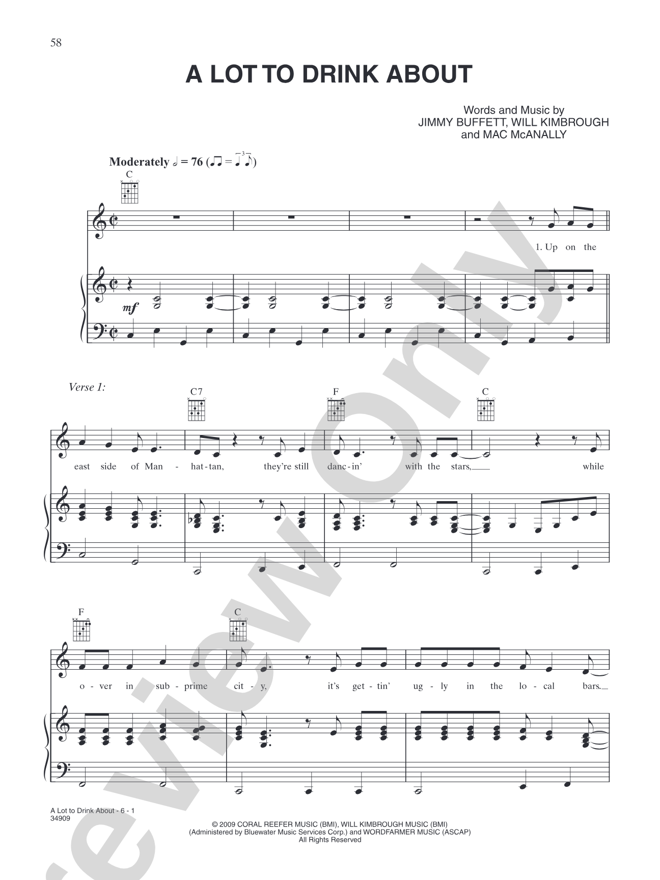 A Lot to Drink About: Piano/Vocal/Chords