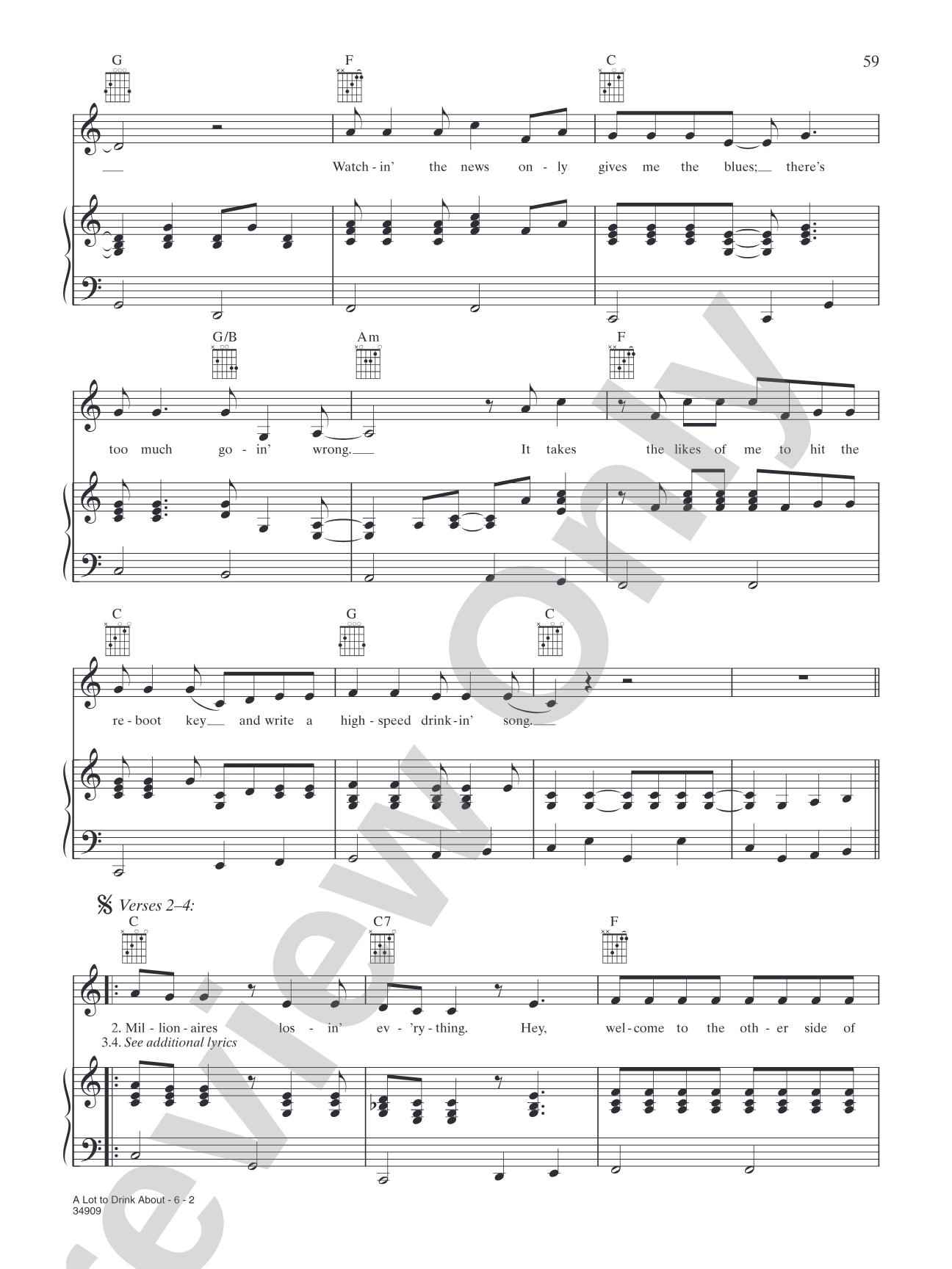 A Lot to Drink About: Piano/Vocal/Chords