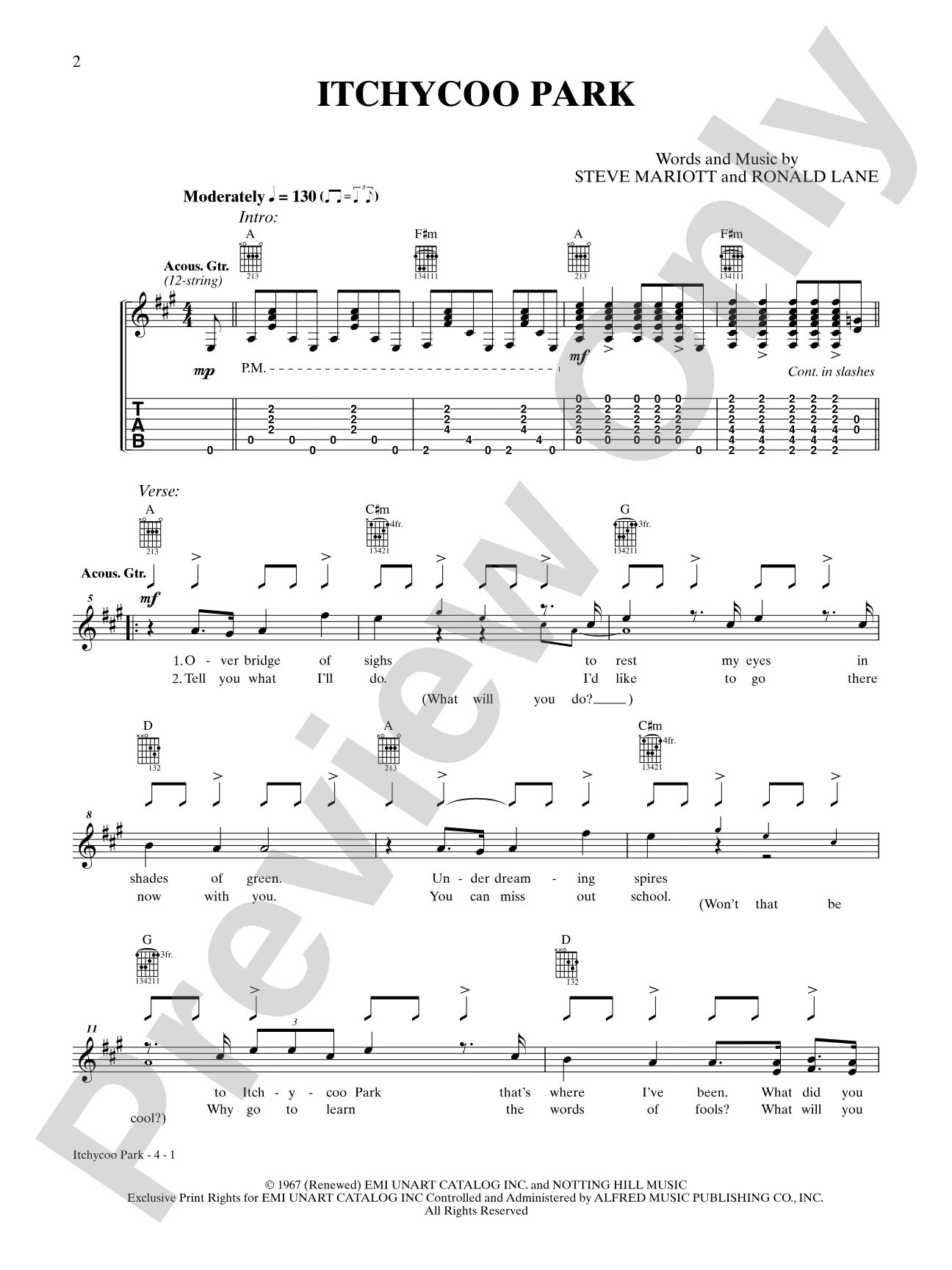 Itchycoo Park: Authentic Guitar TAB Digital Sheet Music