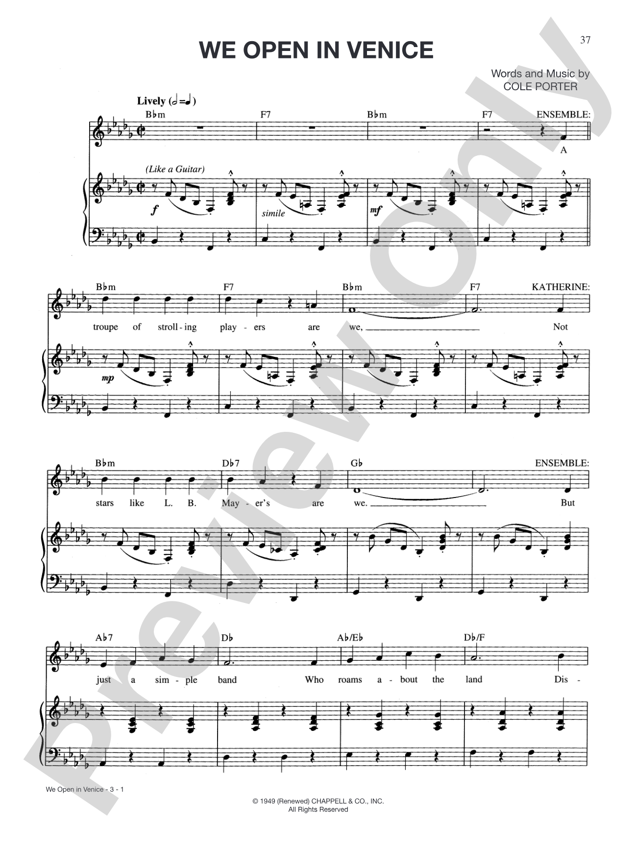 We Open In Venice (from "Kiss Me Kate"): Piano/Vocal/Chords