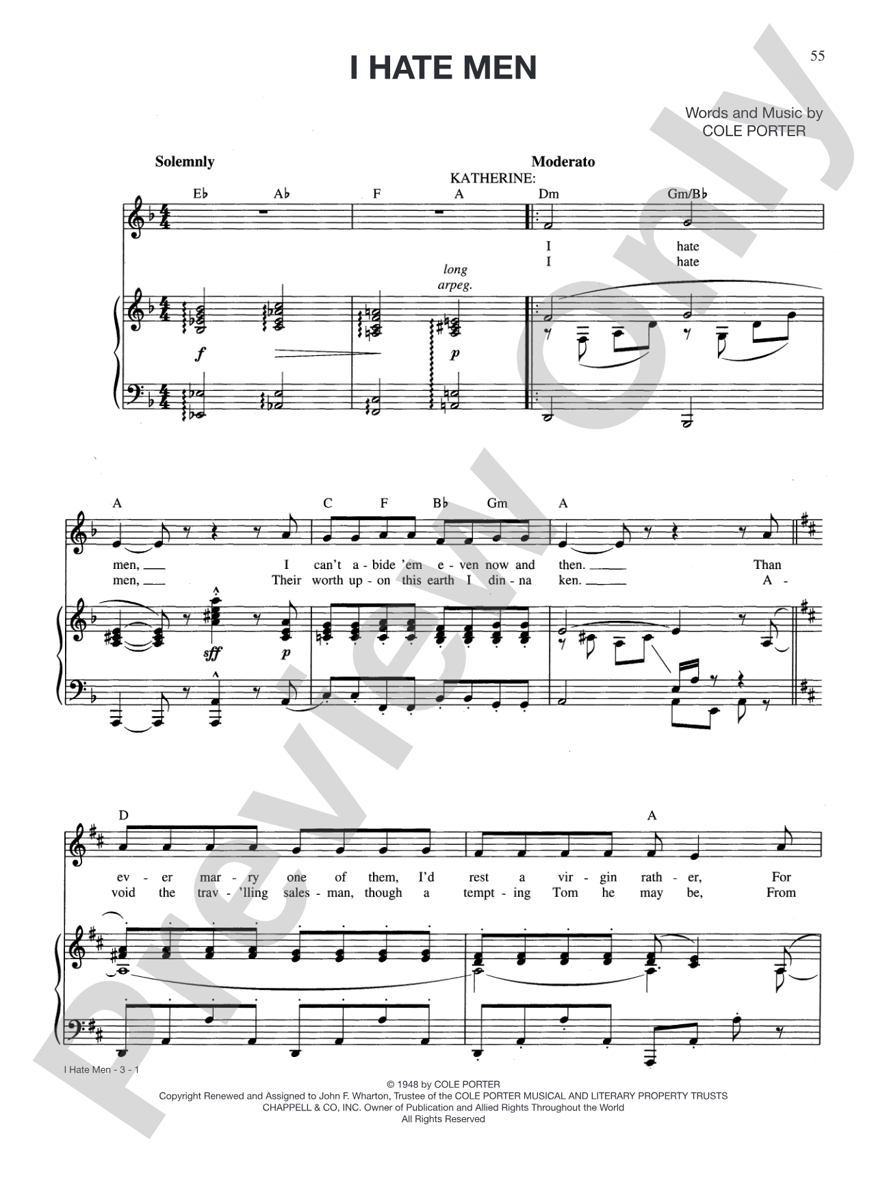 I Hate Men (from "Kiss Me Kate"): Piano/Vocal/Chords