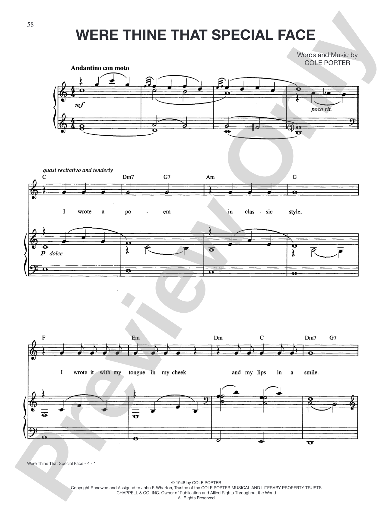 Were Thine That Special Face (from "Kiss Me Kate"): Piano/Vocal/Chords