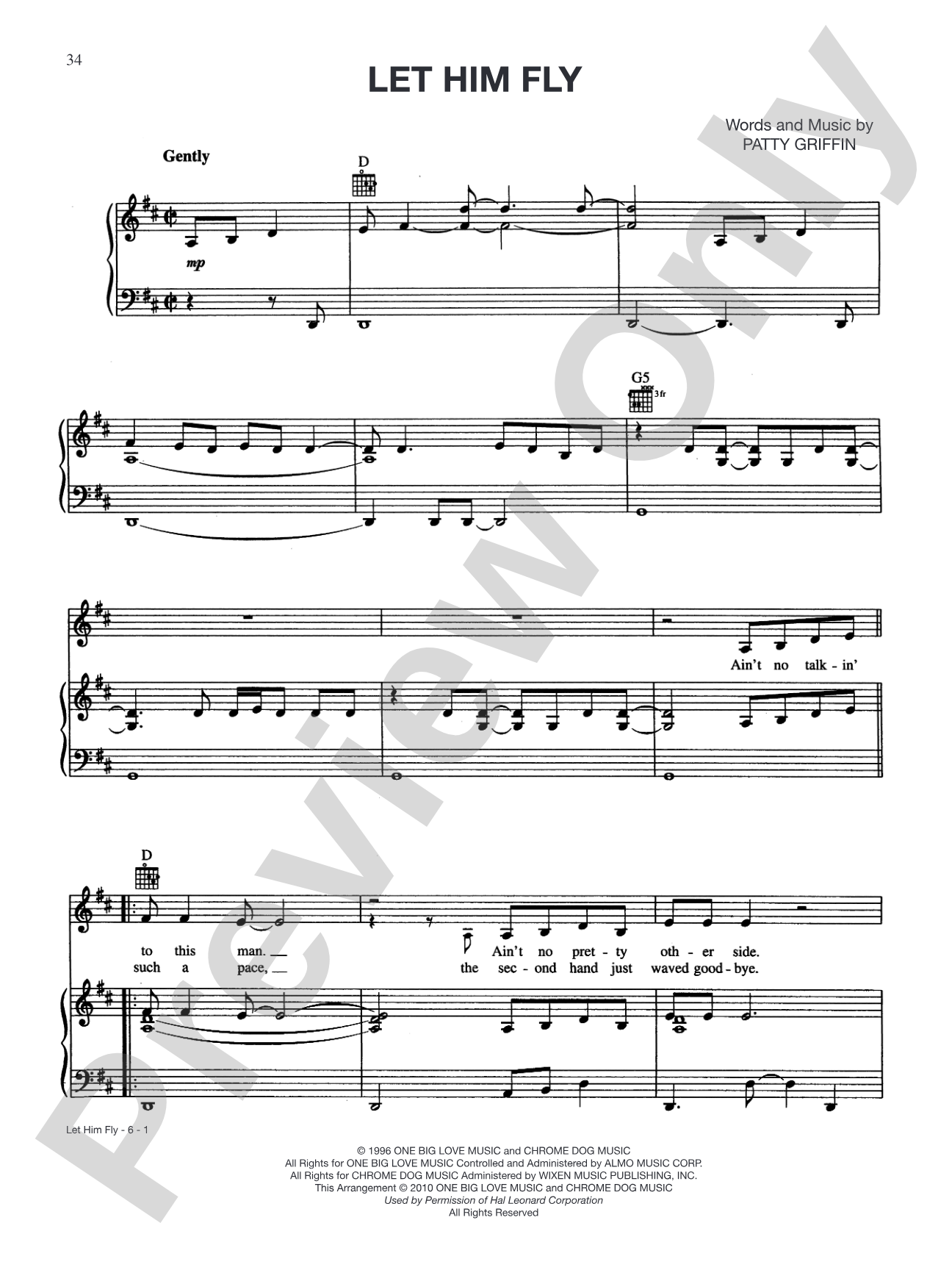 Let Him Fly: Piano/Vocal/Chords