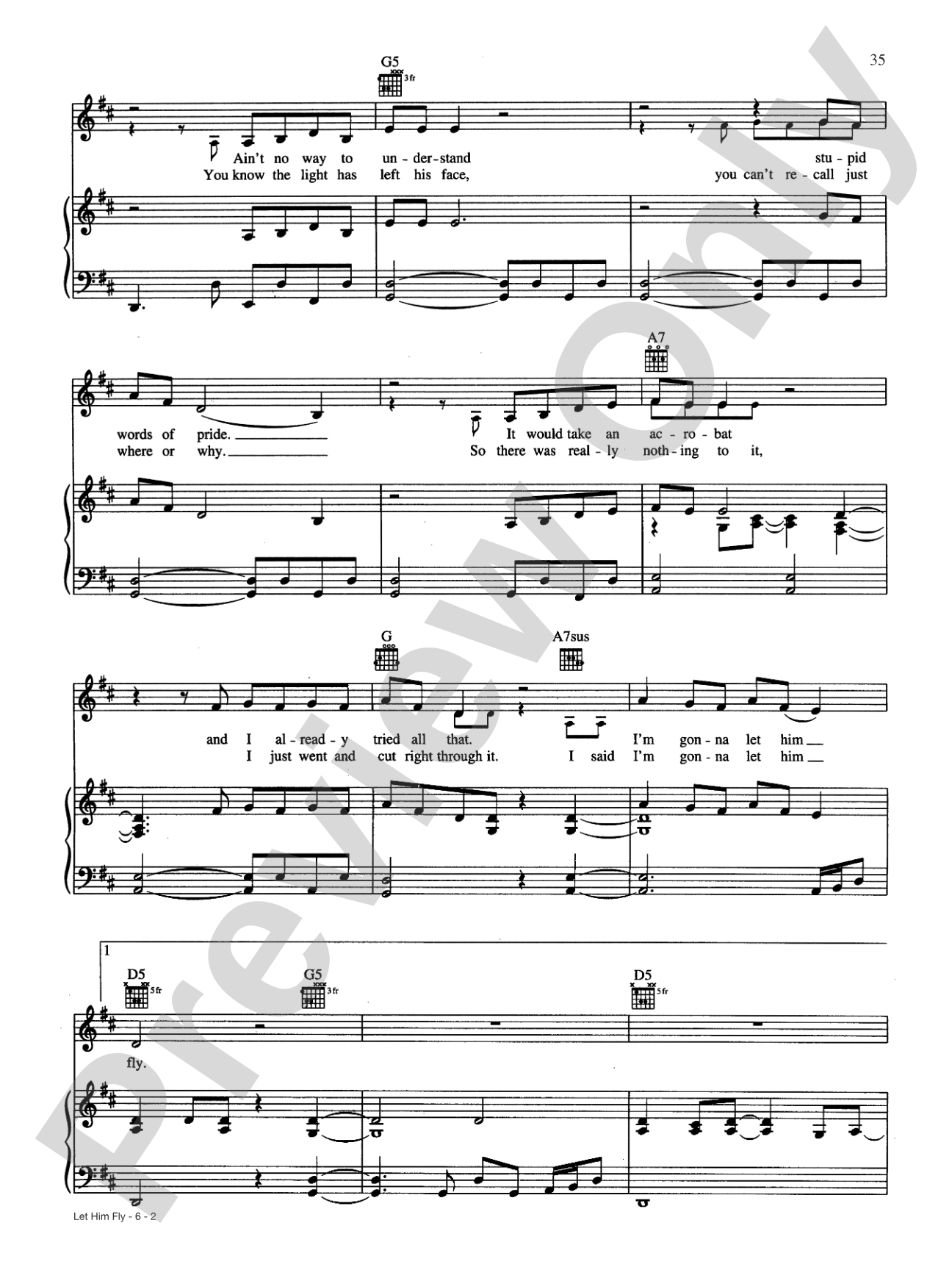 Let Him Fly: Piano/Vocal/Chords