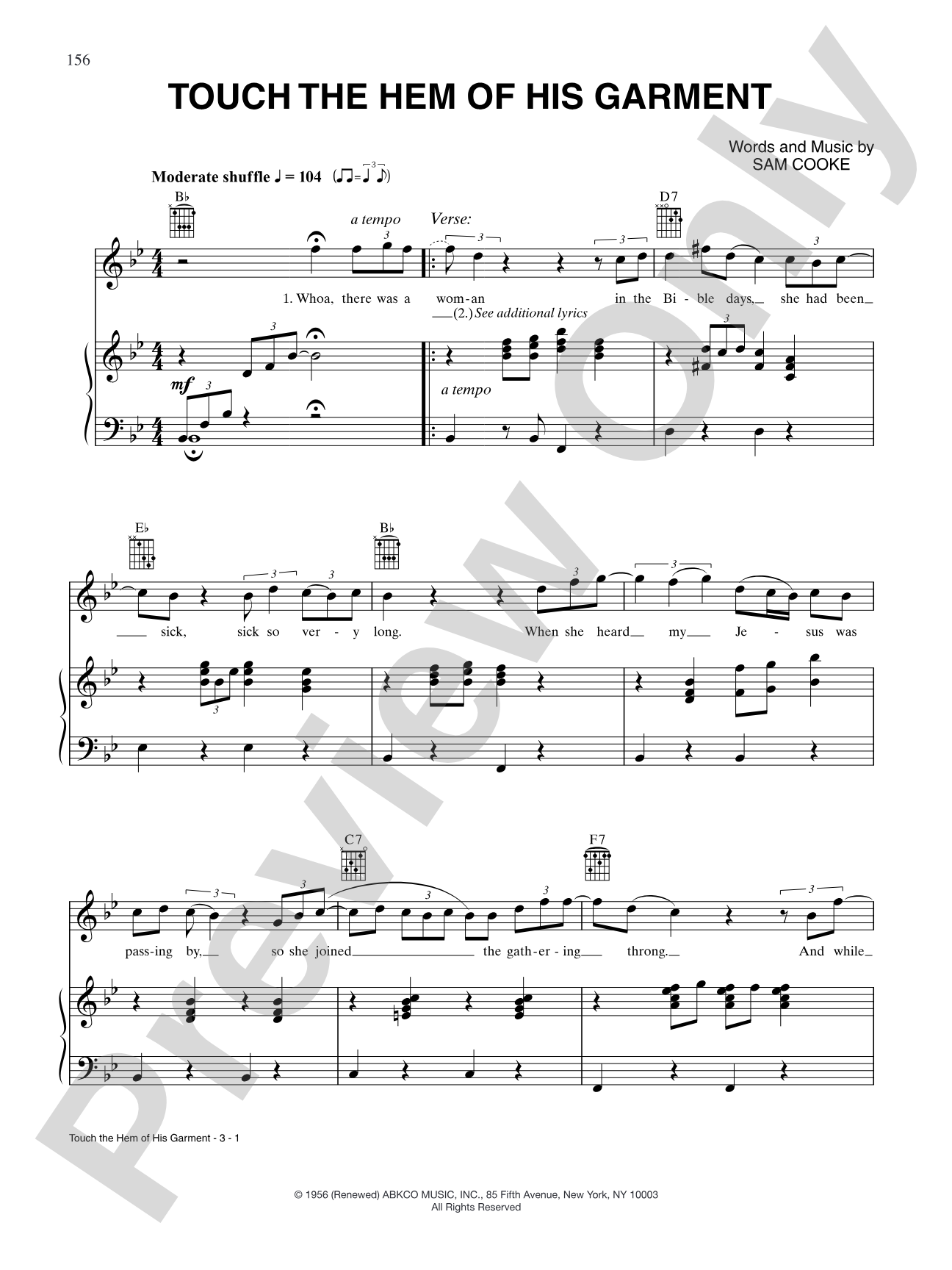 Touch the Hem of His Garment: Piano/Vocal/Chords