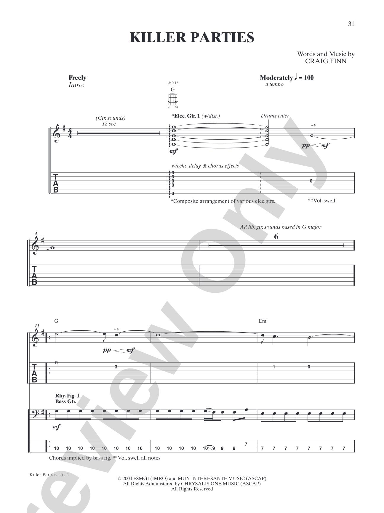 Killer Parties: Authentic Guitar TAB