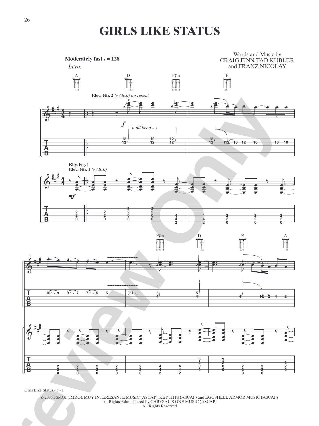 Girls Like Status: Authentic Guitar TAB