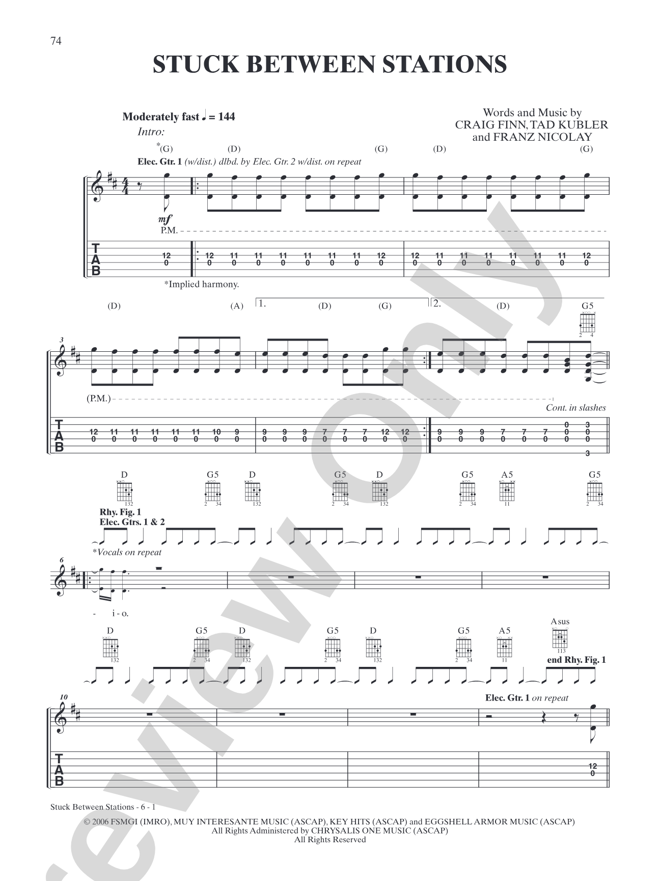 Stuck Between Stations: Authentic Guitar TAB