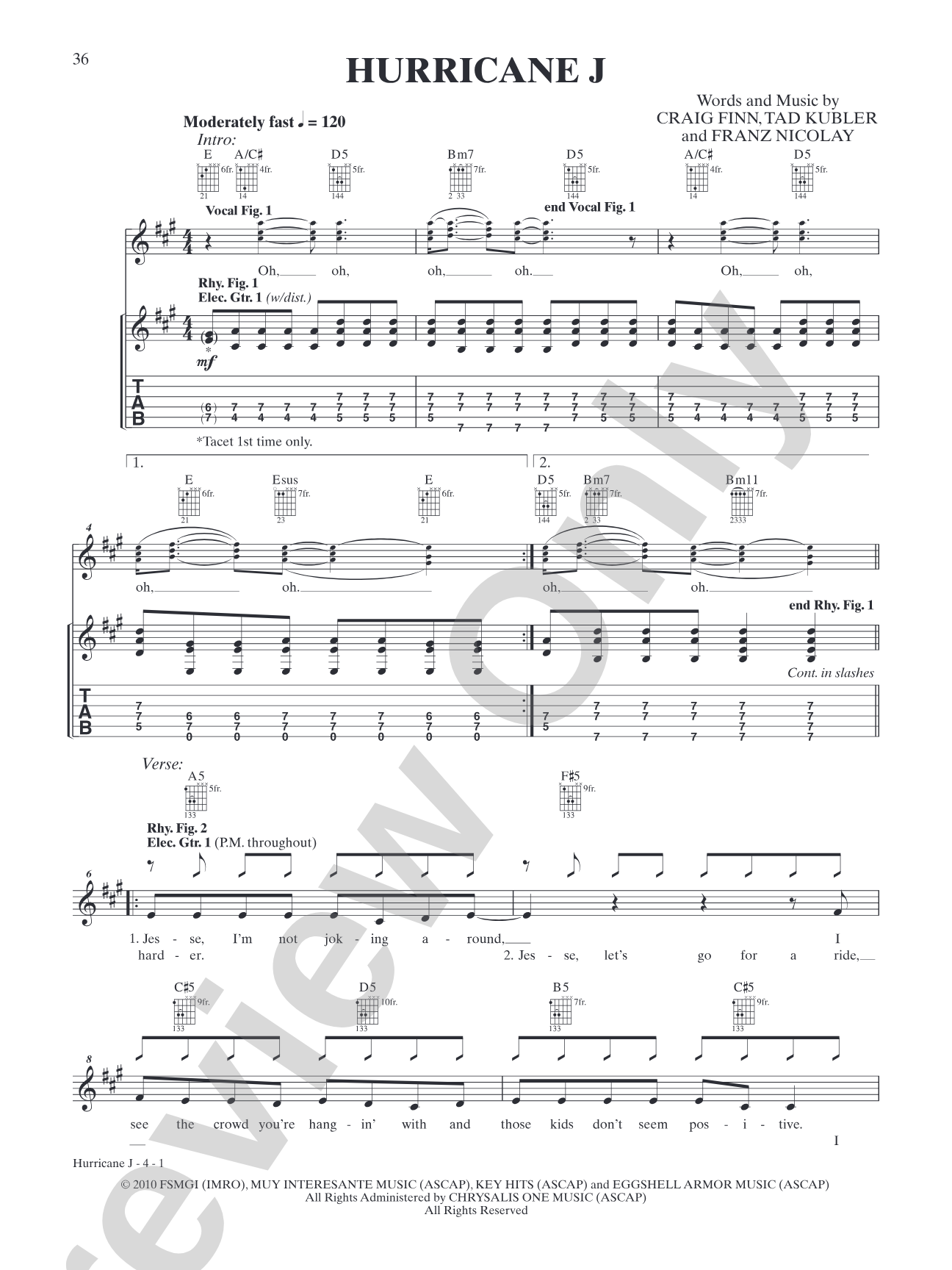 Hurricane J: Authentic Guitar TAB