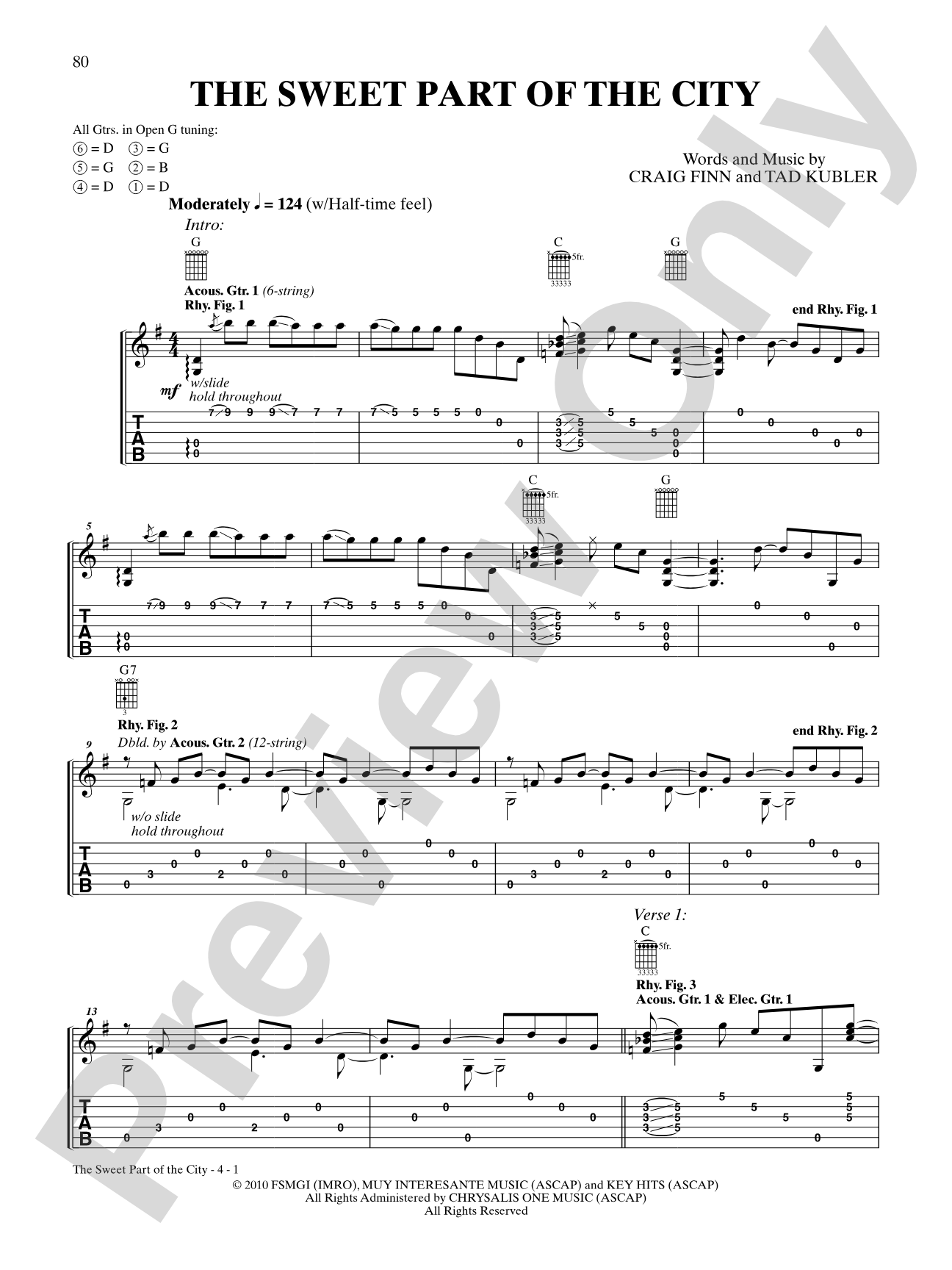 The Sweet Part of the City: Authentic Guitar TAB