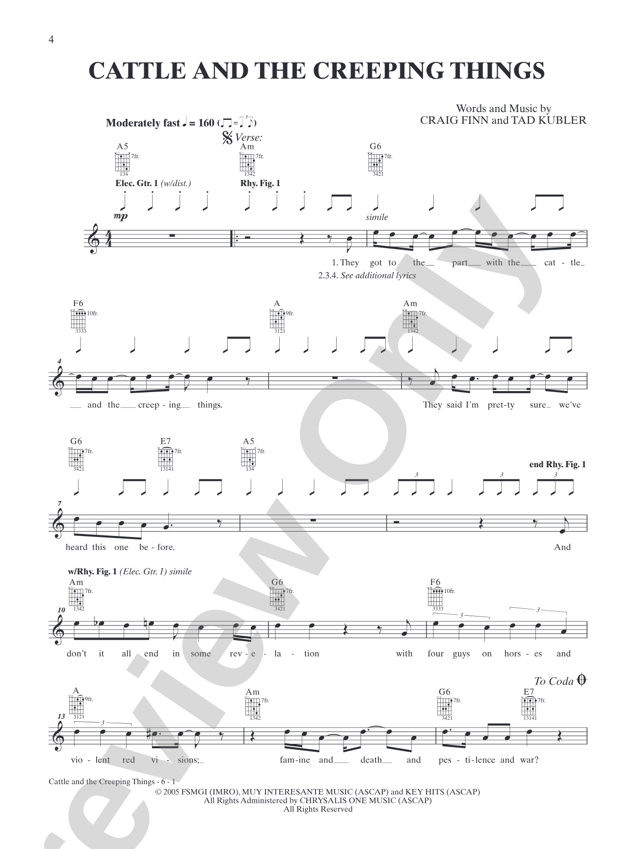 Cattle and the Creeping Things: Authentic Guitar TAB