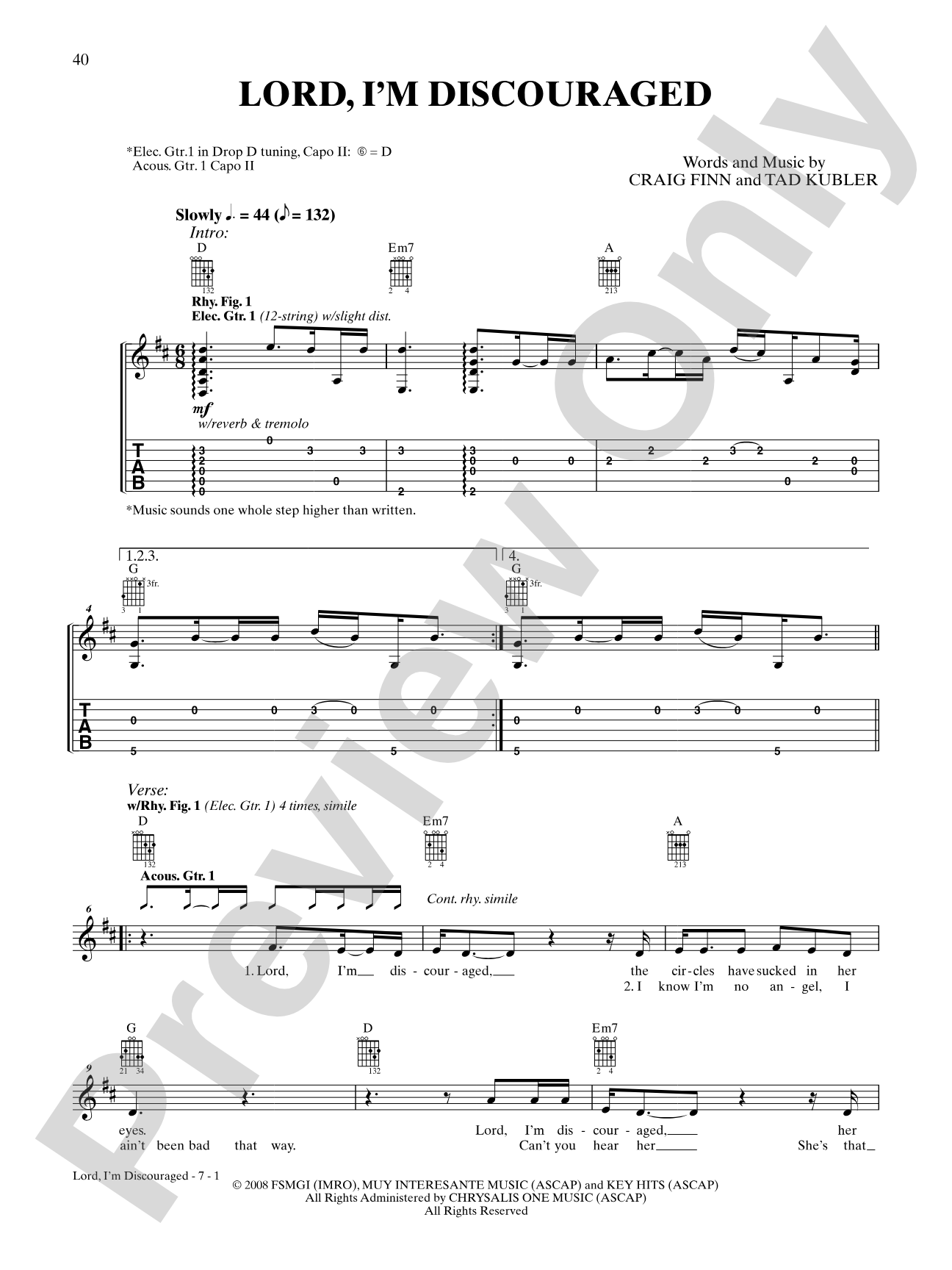 Lord, I'm Discouraged: Authentic Guitar TAB