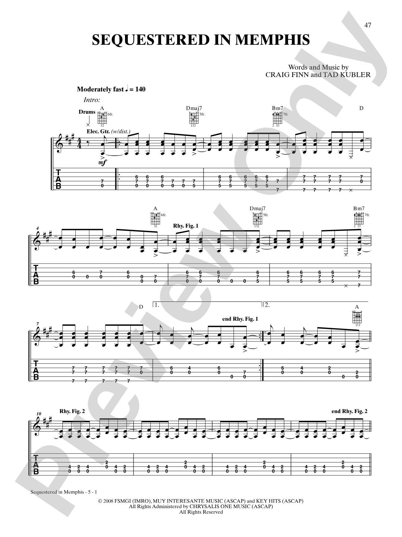 Sequestered In Memphis: Authentic Guitar TAB
