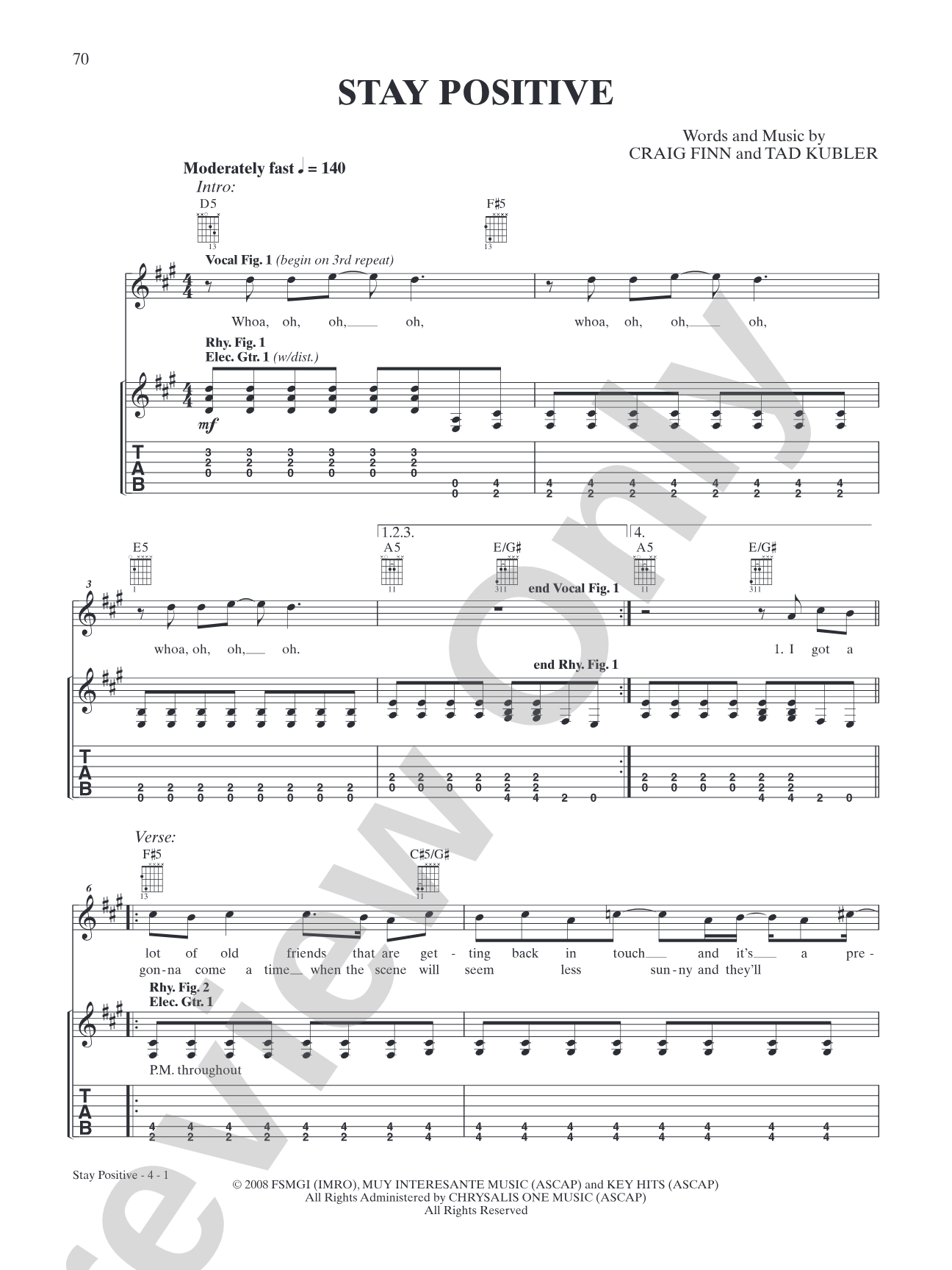 Stay Positive: Authentic Guitar TAB