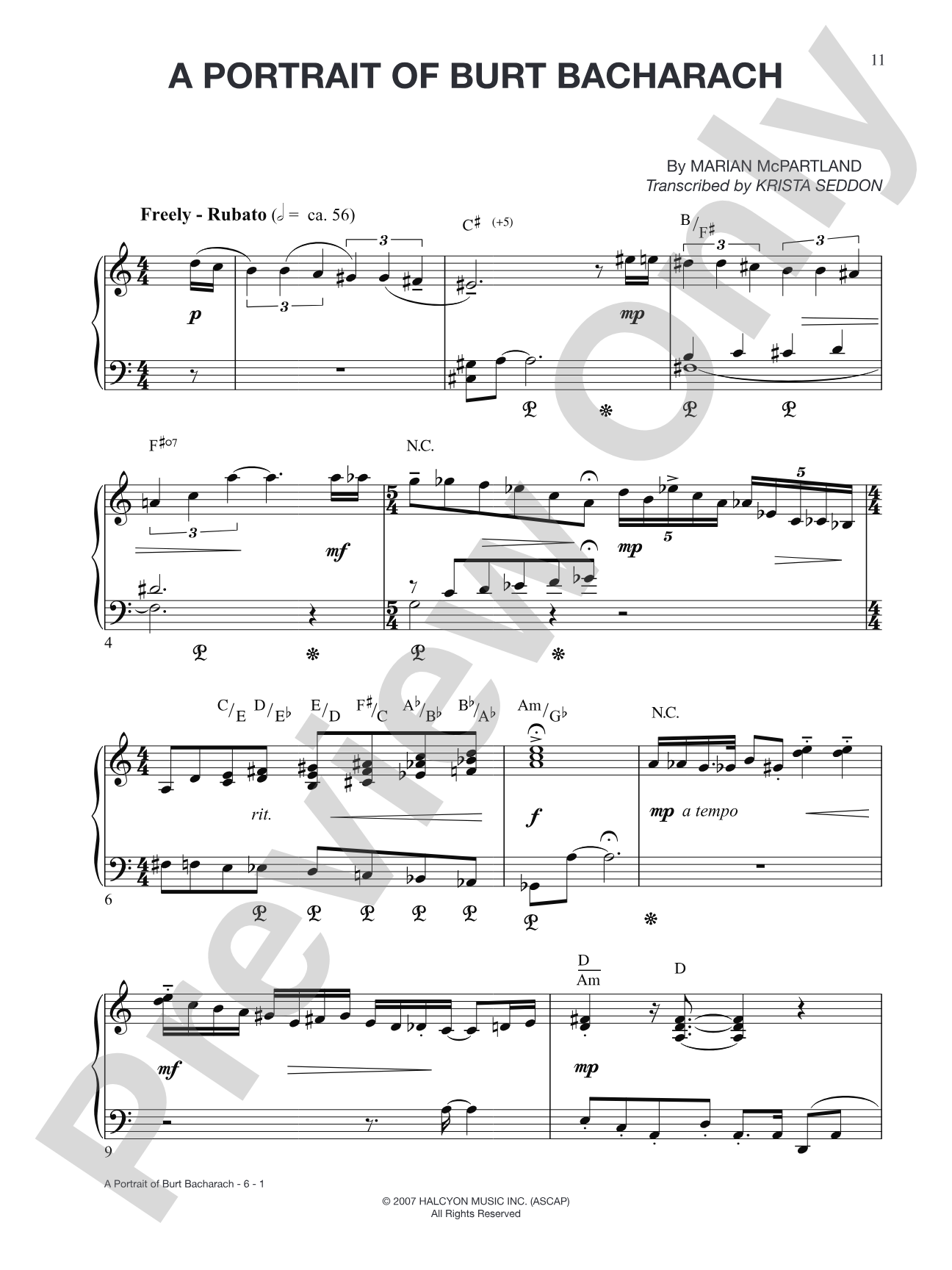 A Portrait of Burt Bacharach: Piano