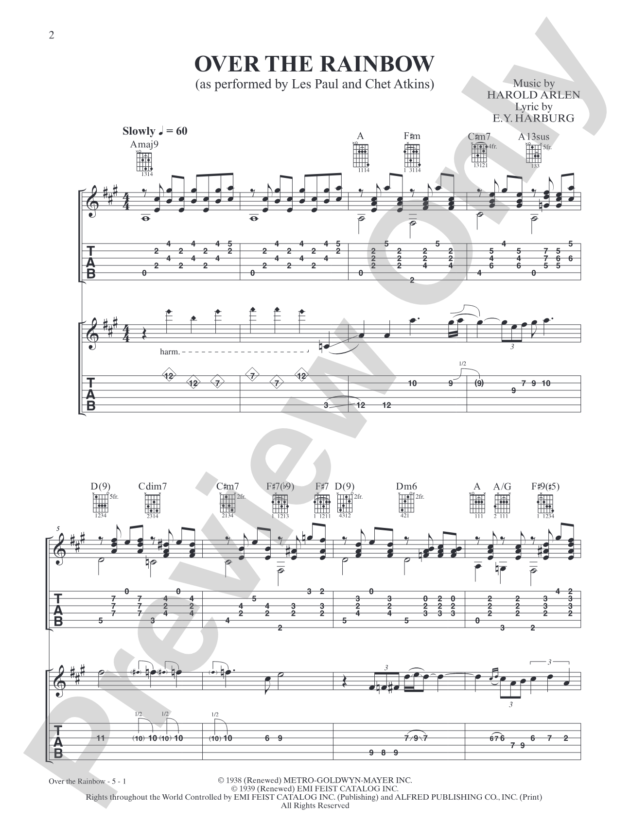 Over the Rainbow (as performed by Chet Atkins & Les Paul): Authentic Guitar TAB Digital Sheet Music