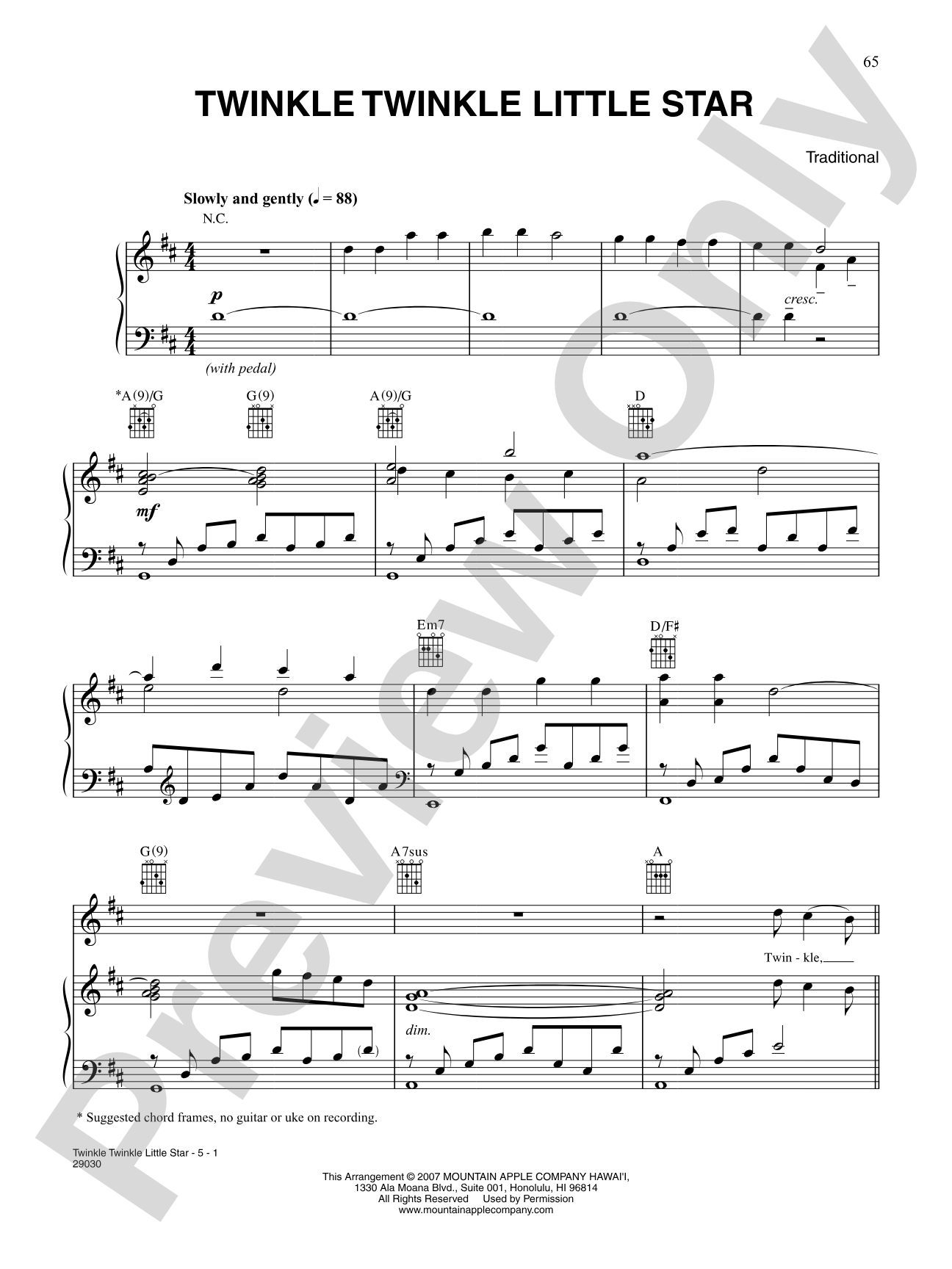 Twinkle, Twinkle Little Star: Piano/Vocal/Chords