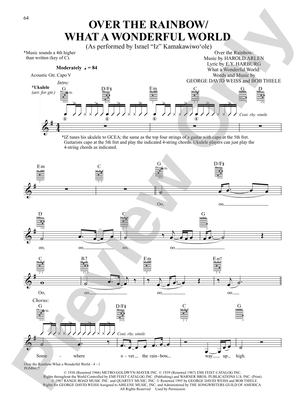 Over the Rainbow / What a Wonderful World: Ukulele TAB