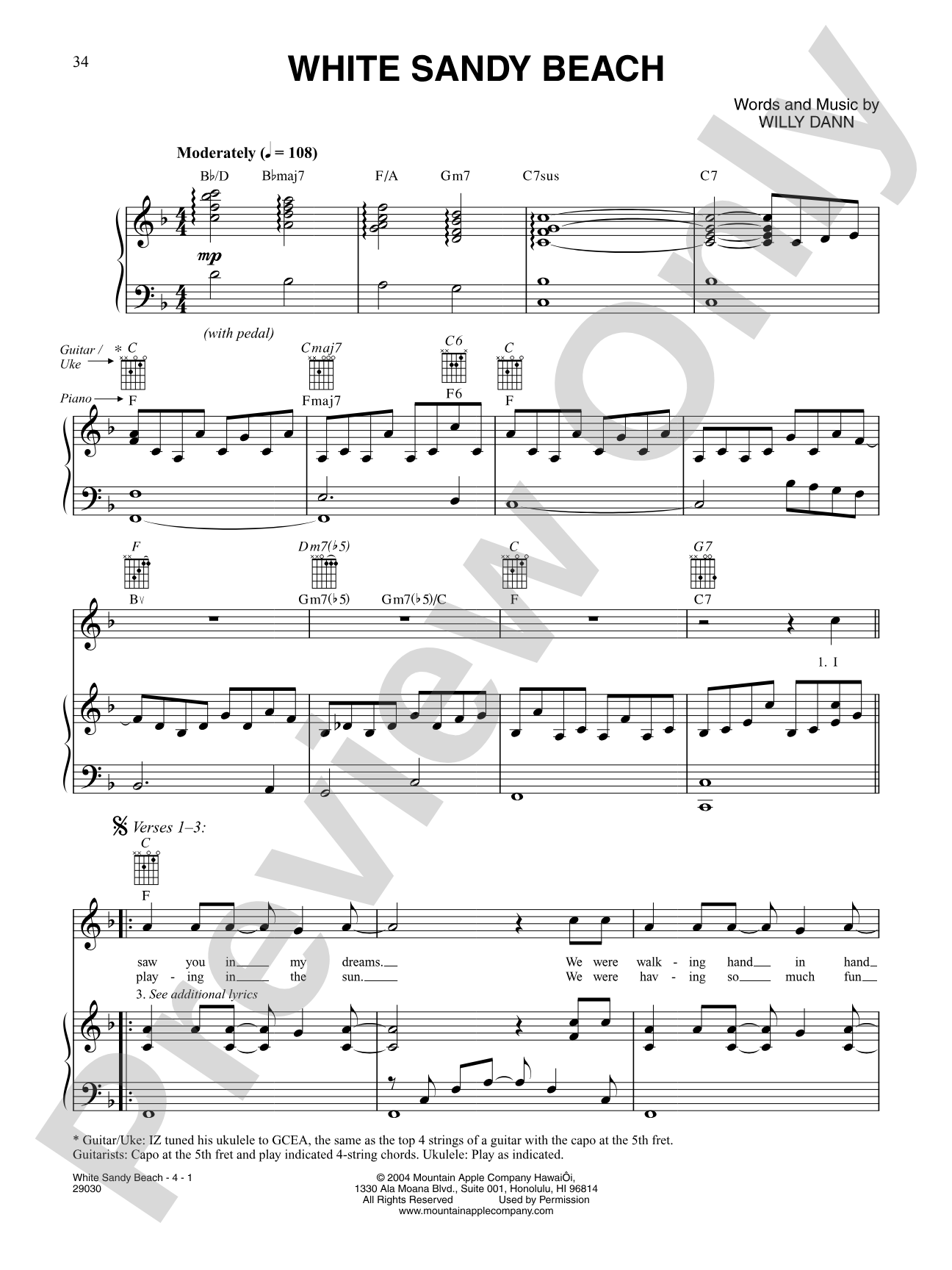 White Sandy Beach: Piano/Vocal/Chords