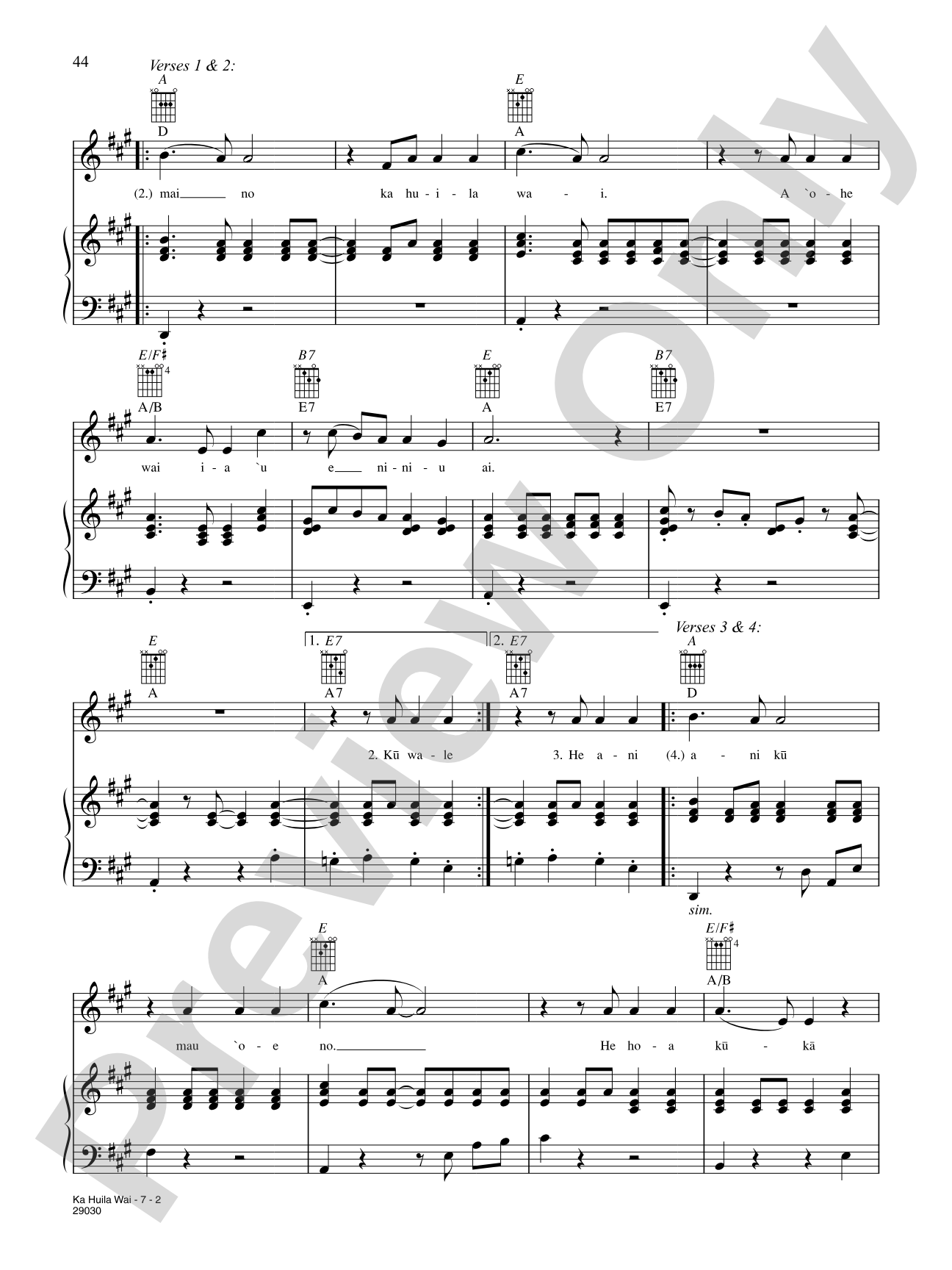 Ka Huila Wai: Piano/Vocal/Chords
