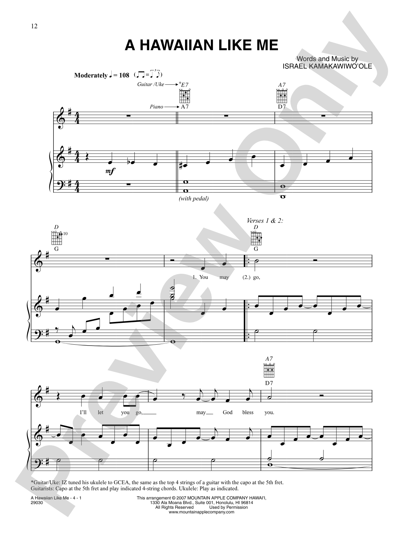 A Hawaiian Like Me: Piano/Vocal/Chords