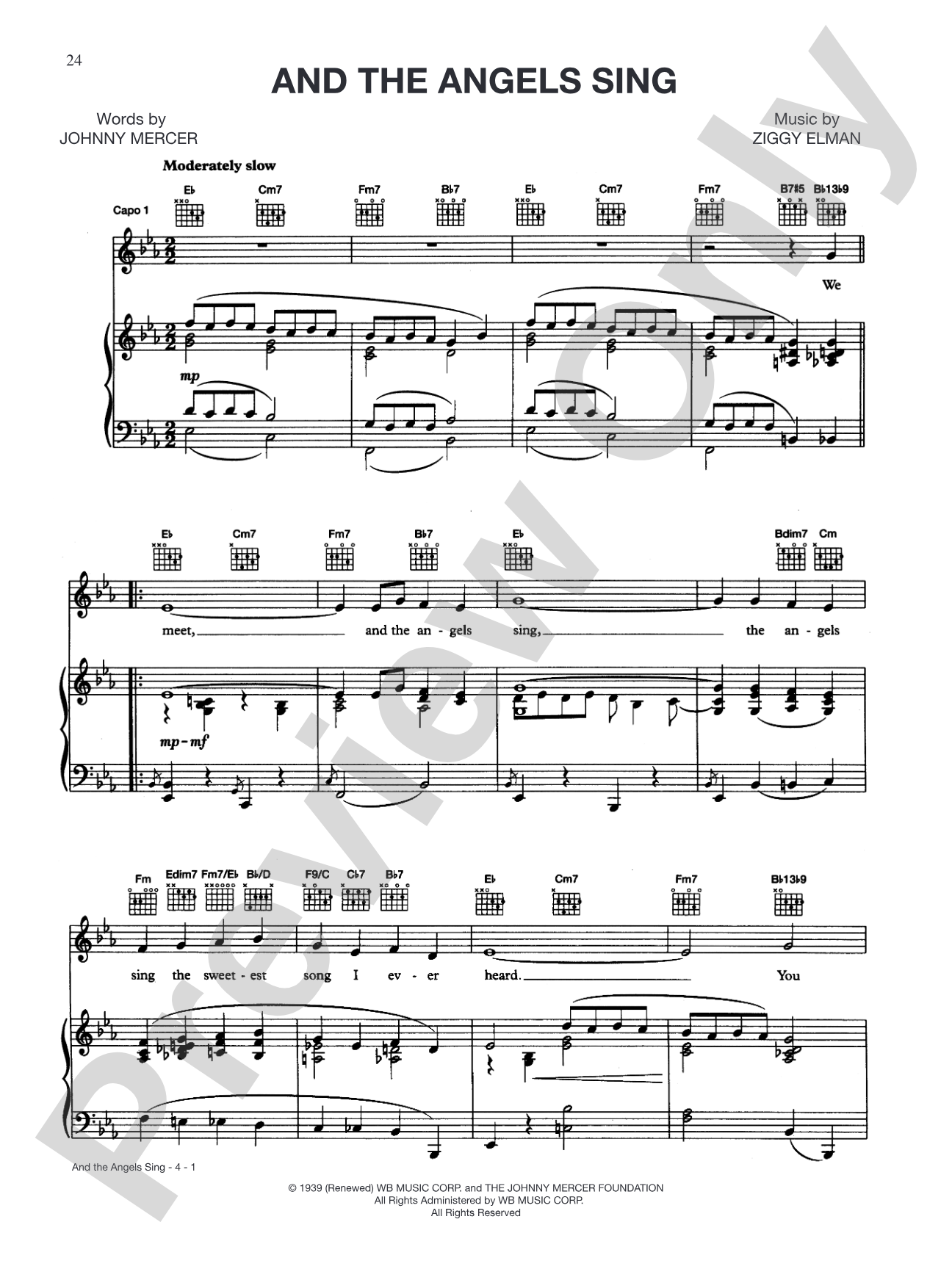 And the Angels Sing: Piano/Vocal/Chords