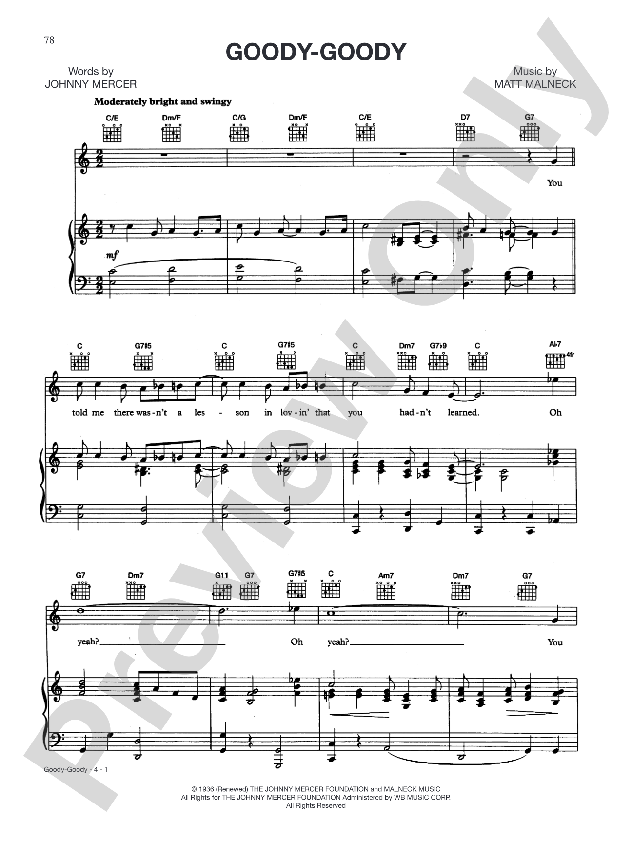 Goody-Goody: Piano/Vocal/Chords