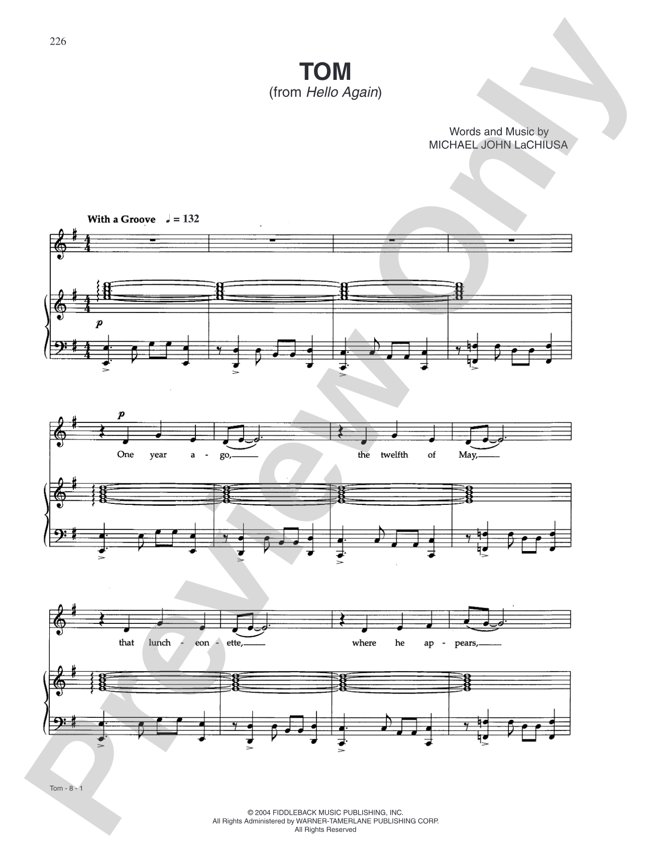 Tom (from "Hello Again"): Piano/Vocal/Chords