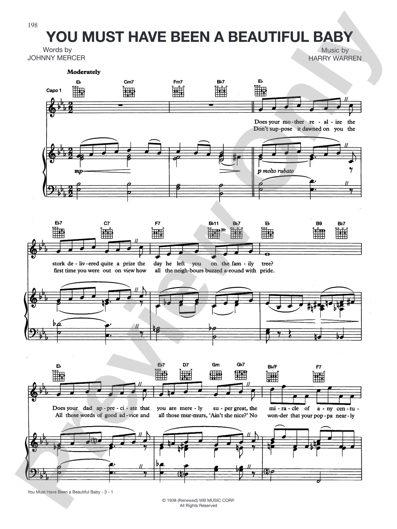 You Must Have Been a Beautiful Baby: Piano/Vocal/Chords
