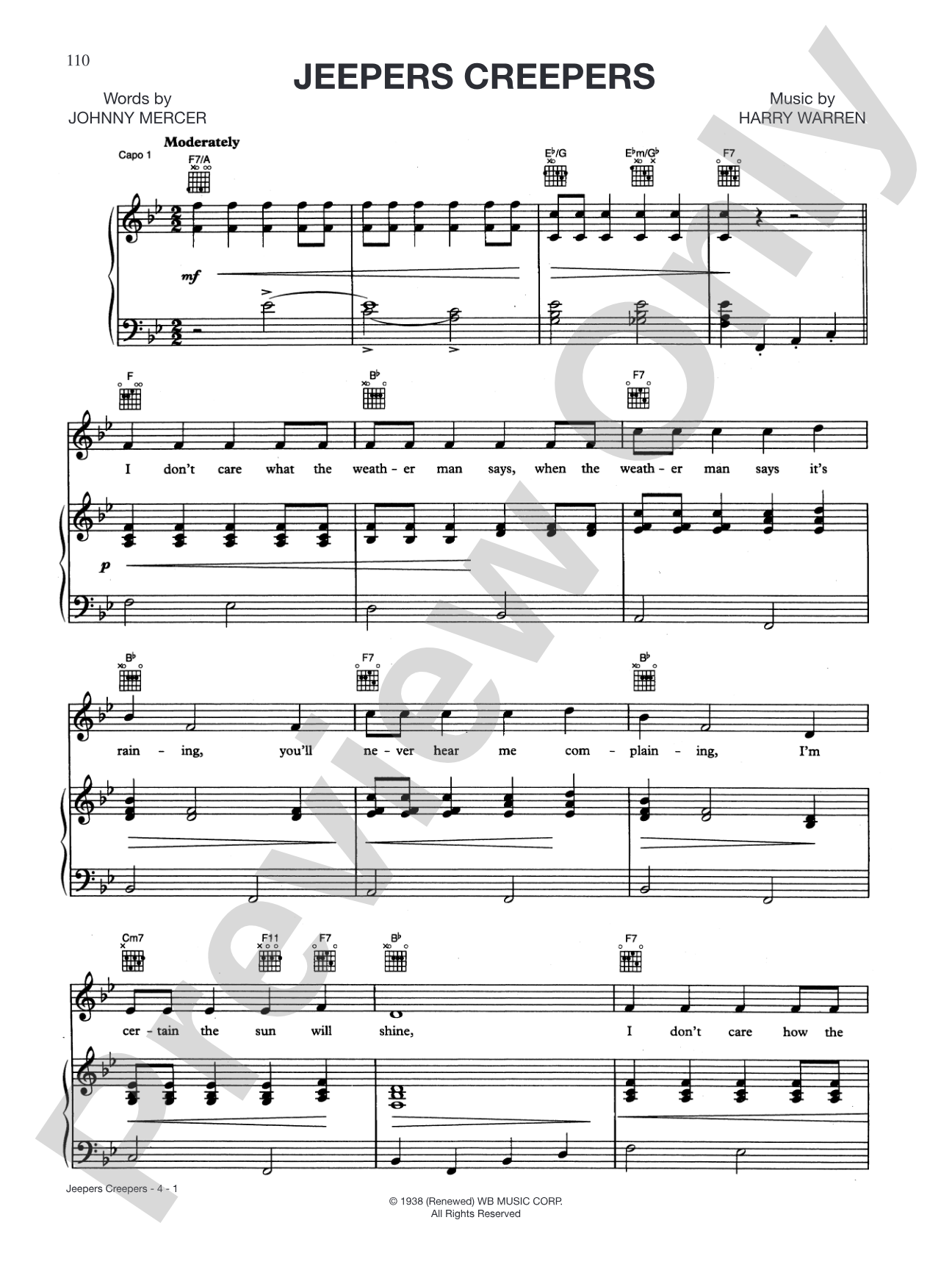 Jeepers Creepers: Piano/Vocal/Chords