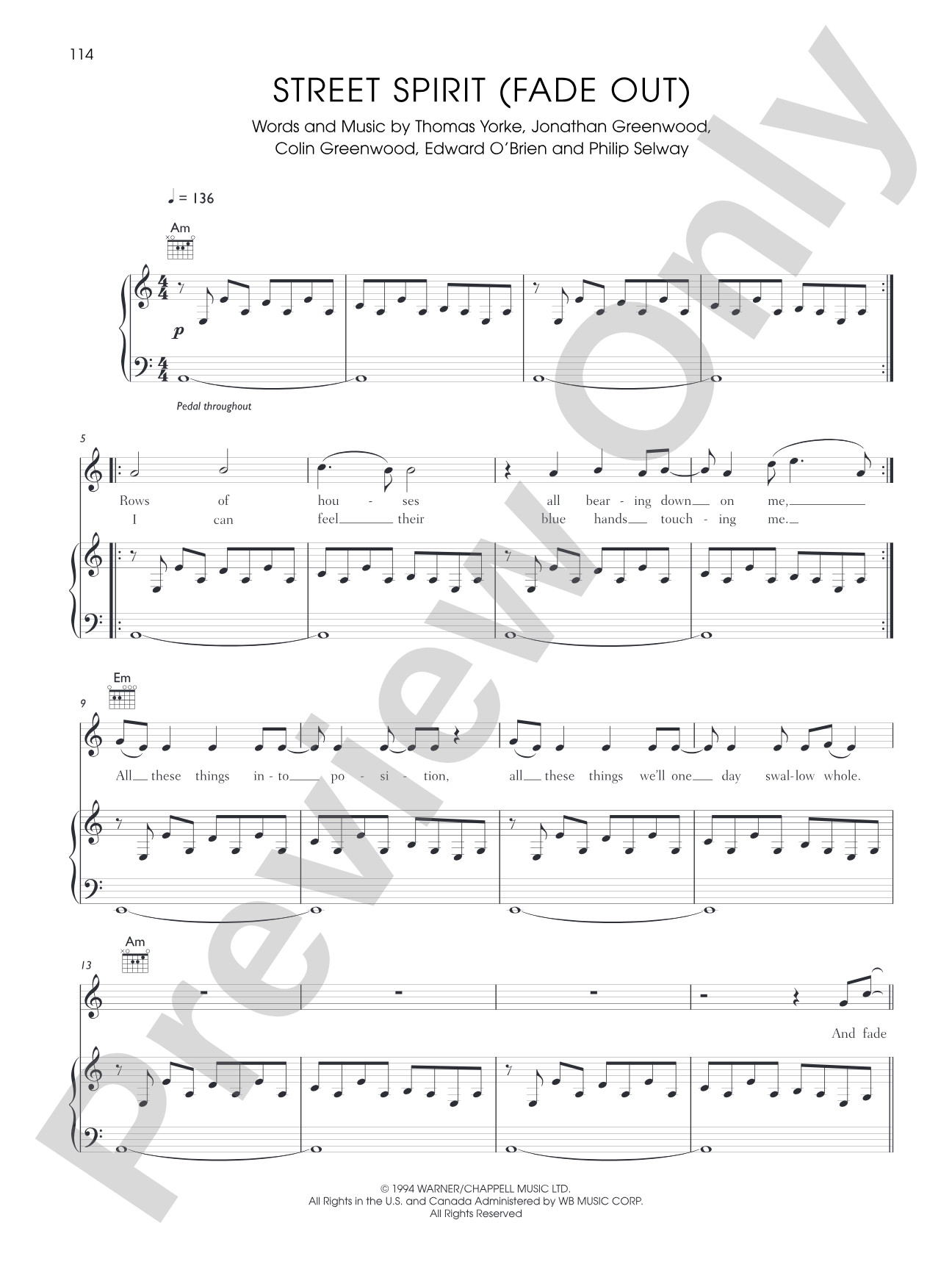 Street Spirit (Fade Out): Piano/Vocal/Chords