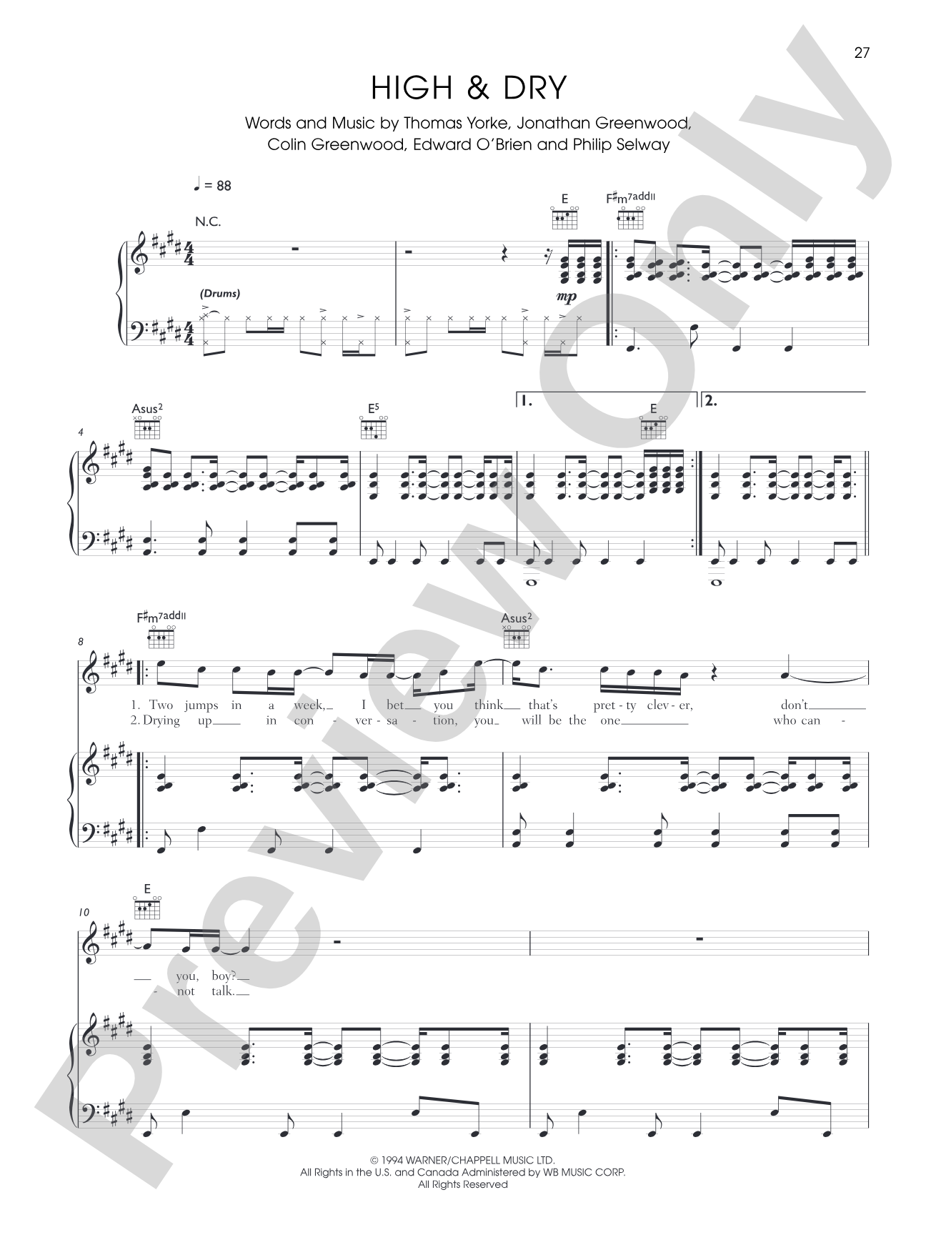 High and Dry: Piano/Vocal/Chords