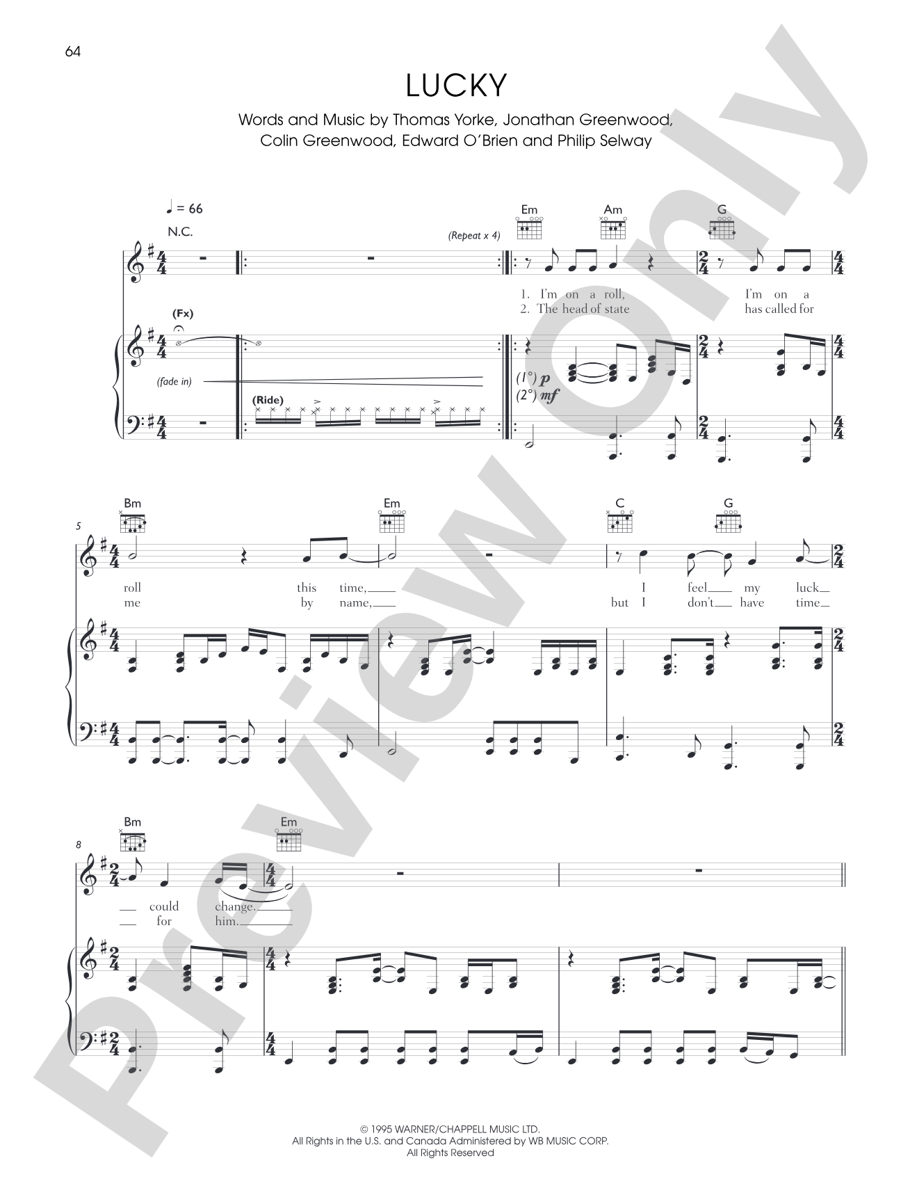 Lucky: Piano/Vocal/Chords