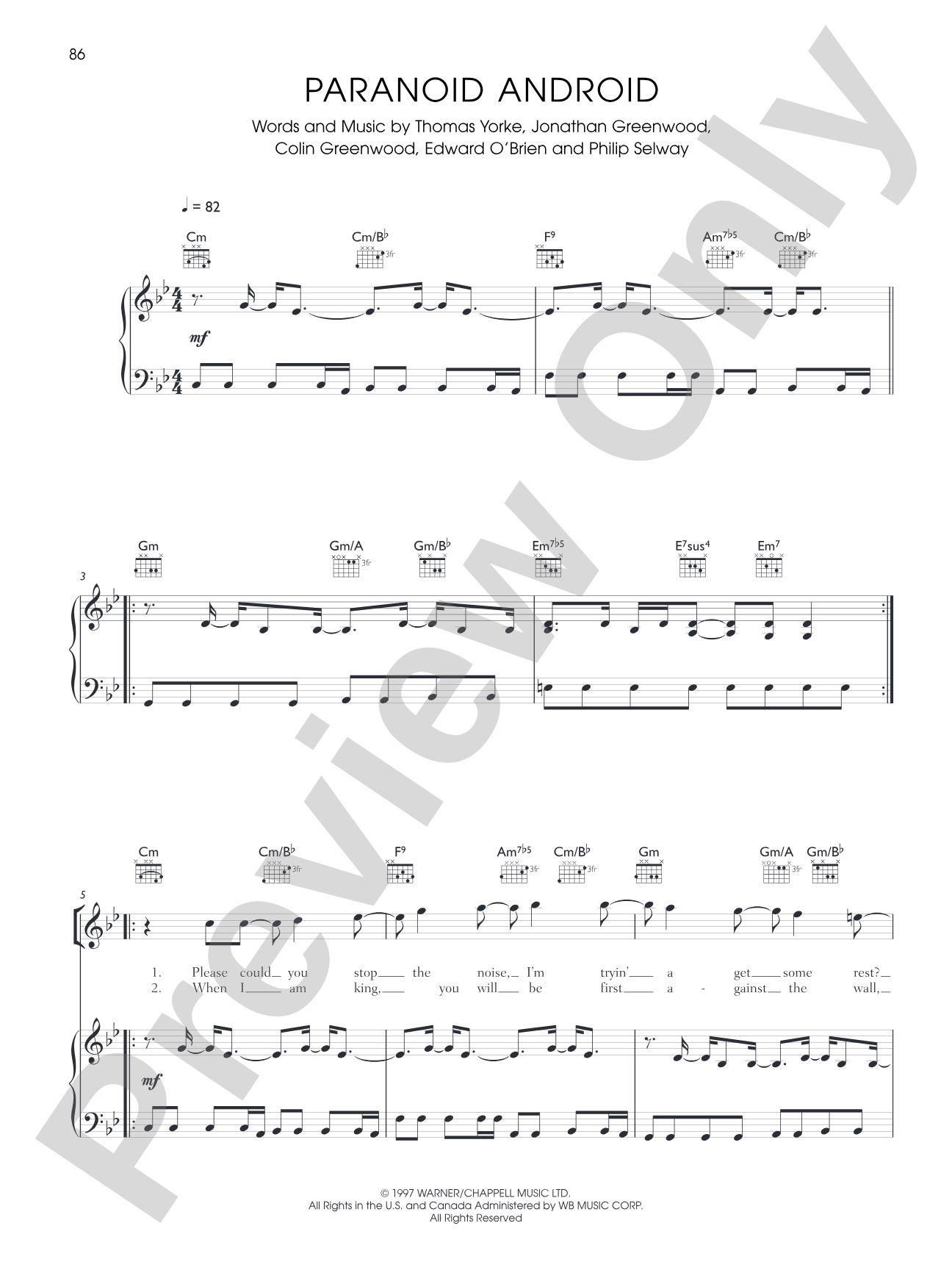 Paranoid Android: Piano/Vocal/Chords