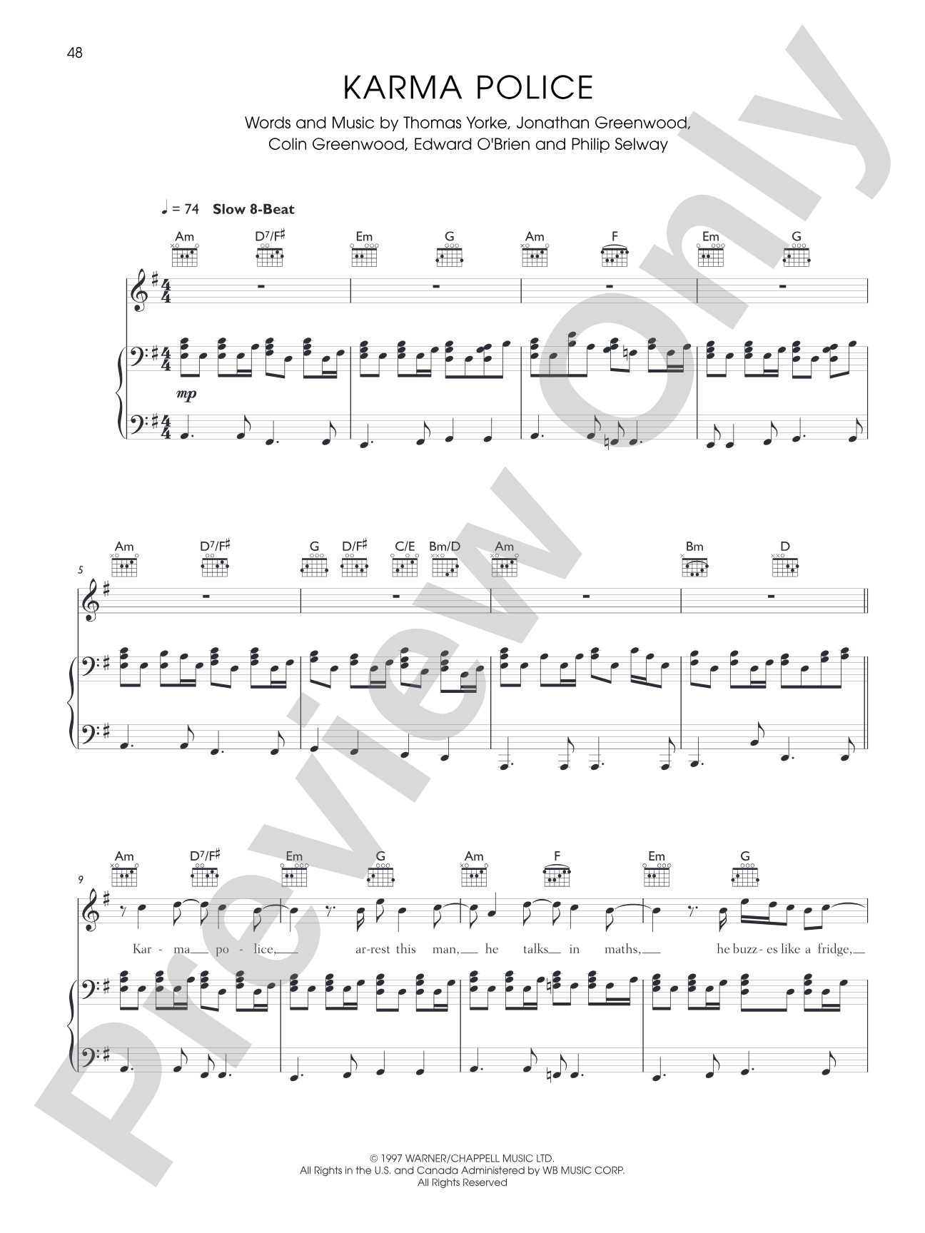 Karma Police: Piano/Vocal/Chords