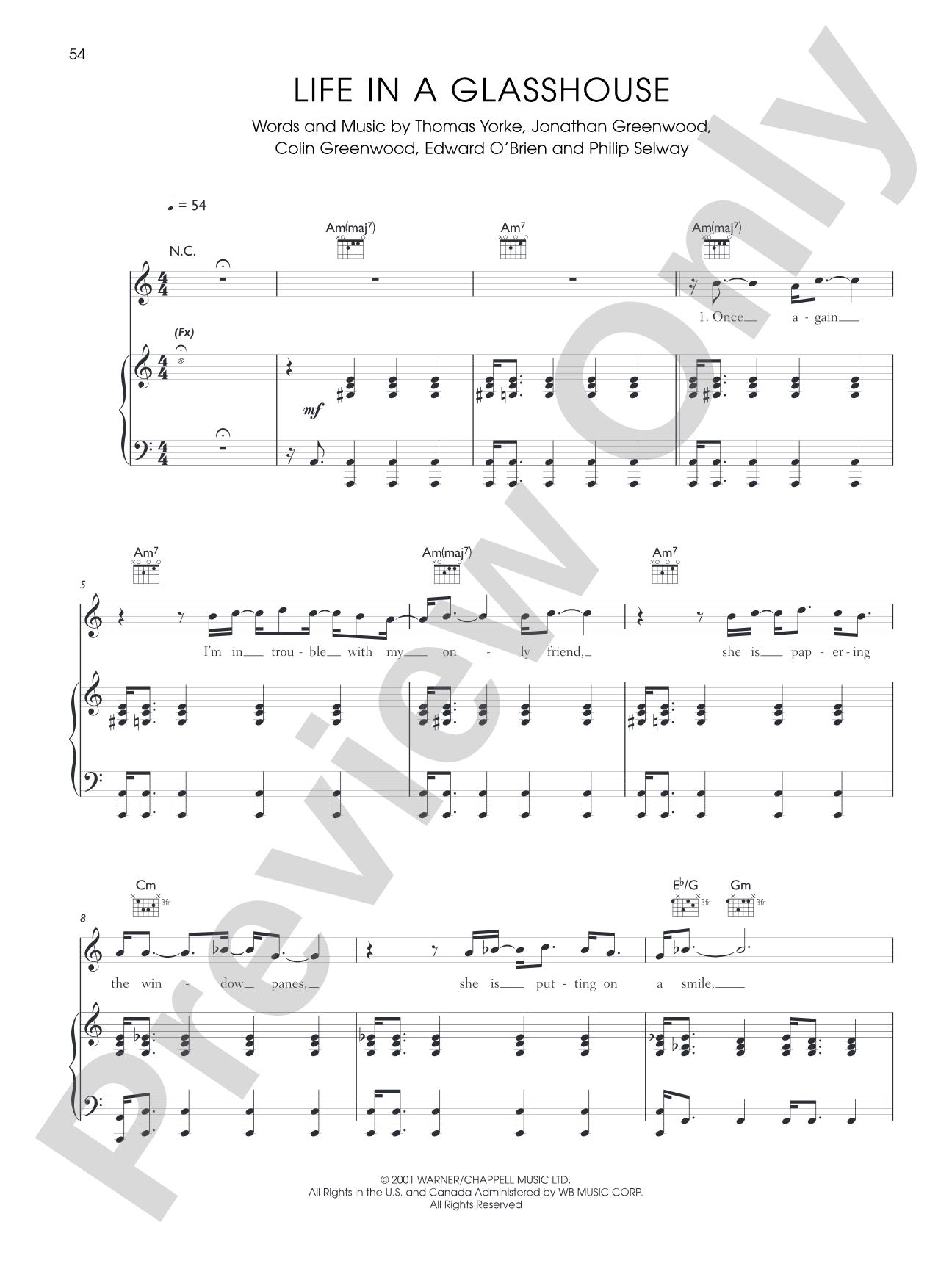 Life In a Glasshouse: Piano/Vocal/Chords