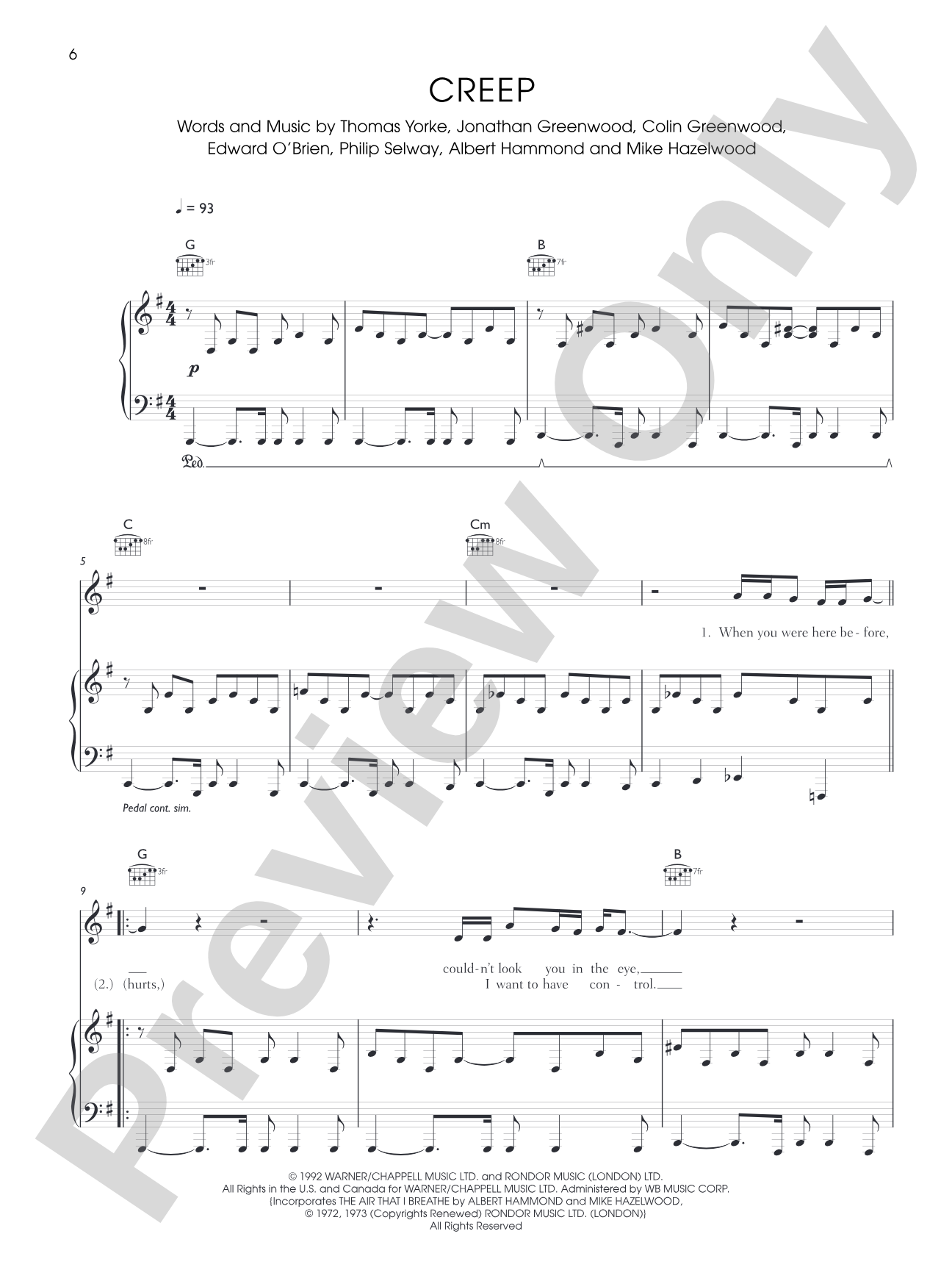 Creep: Piano/Vocal/Chords