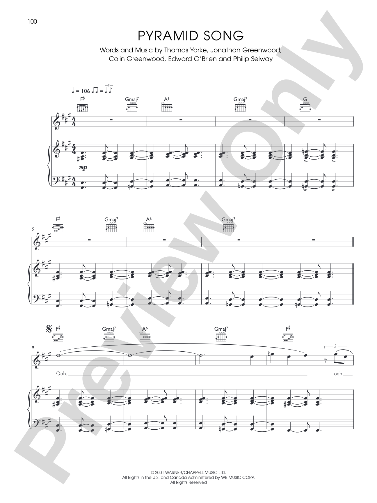 Pyramid Song: Piano/Vocal/Chords