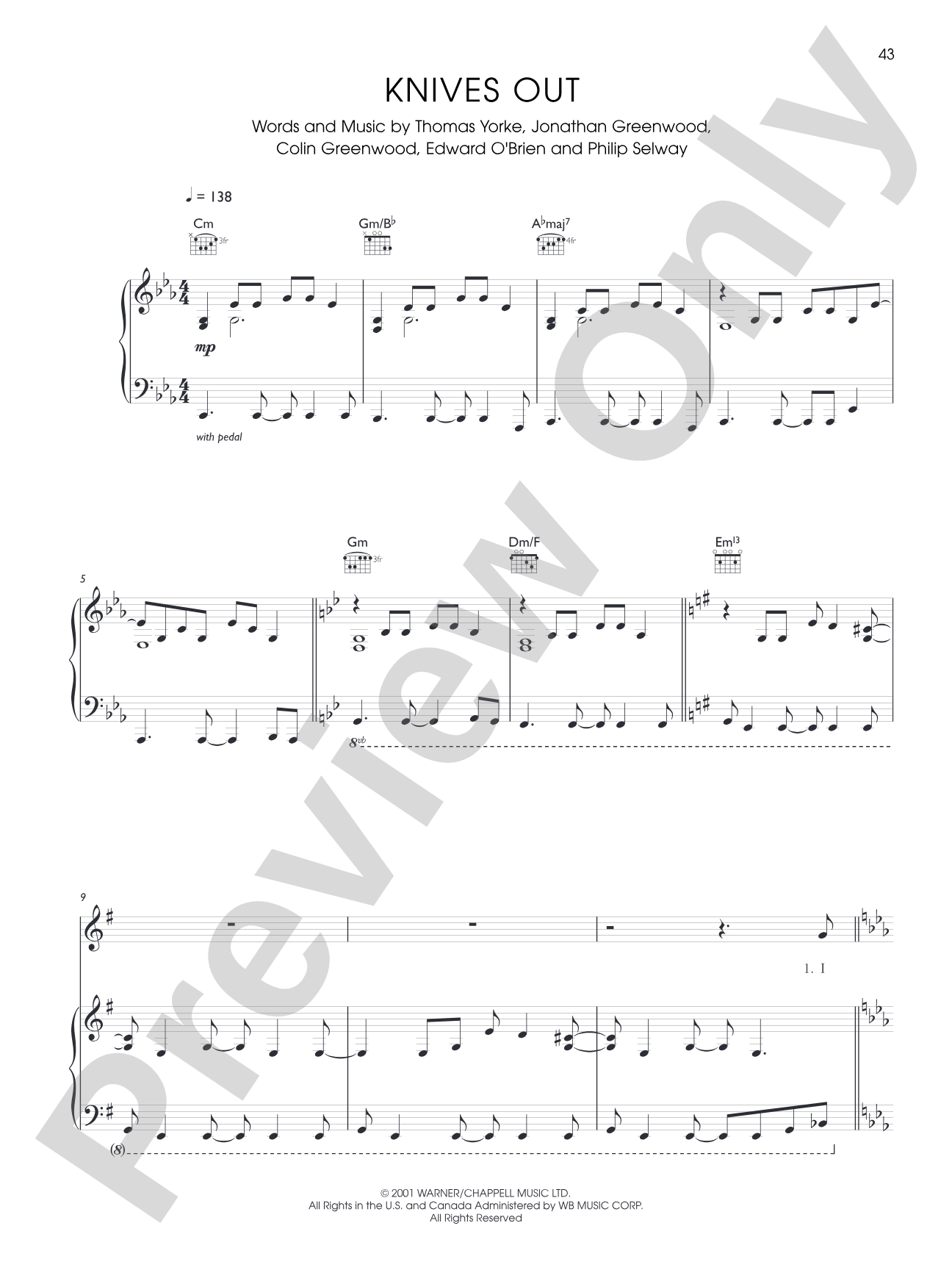 Knives Out: Piano/Vocal/Chords