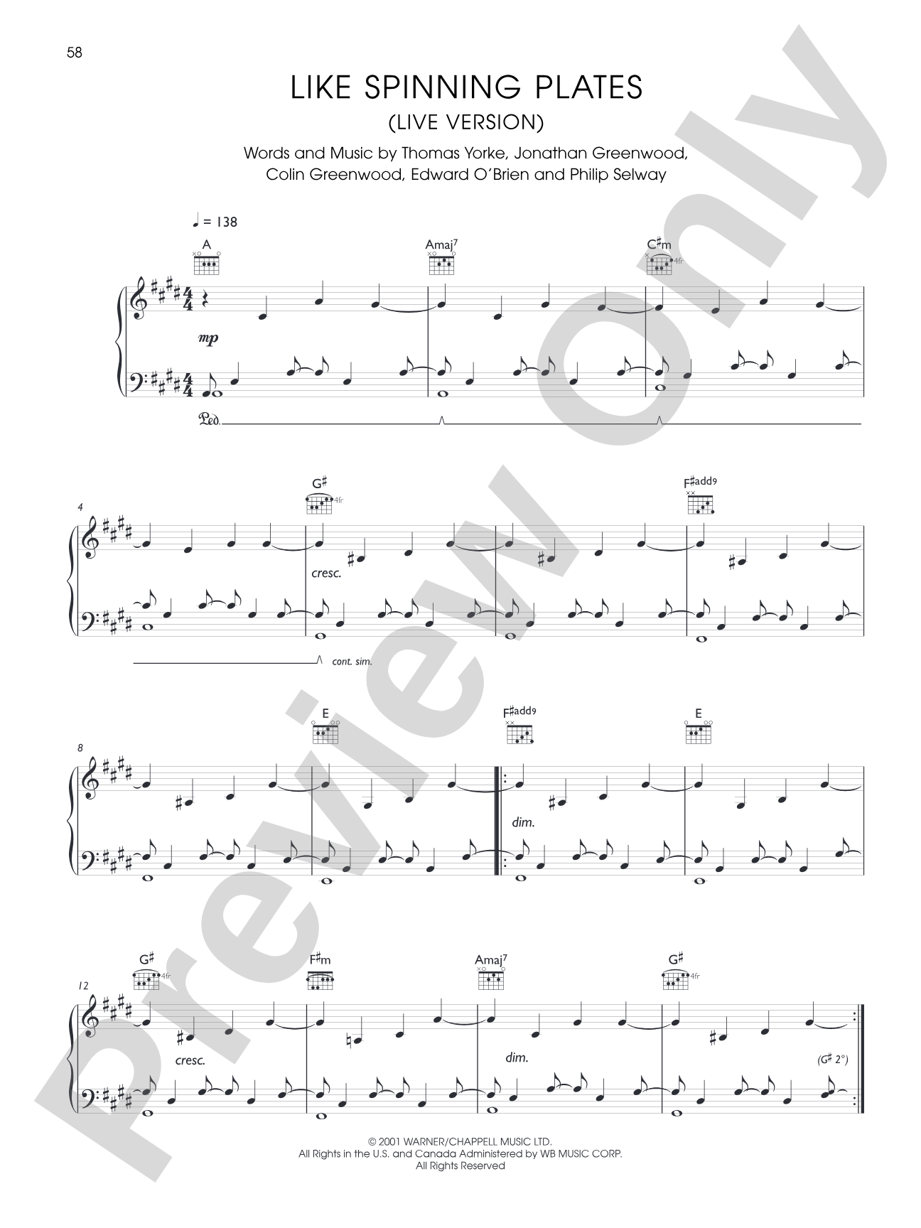 Like Spinning Plates: Piano/Vocal/Chords