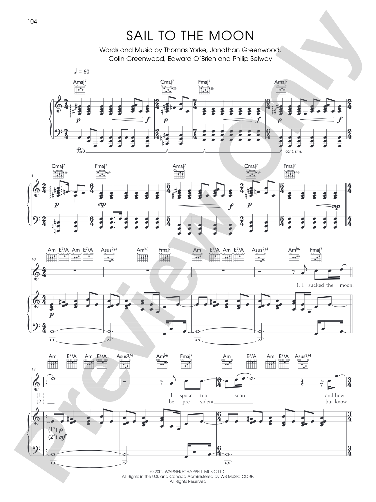 Sail to the Moon: Piano/Vocal/Chords