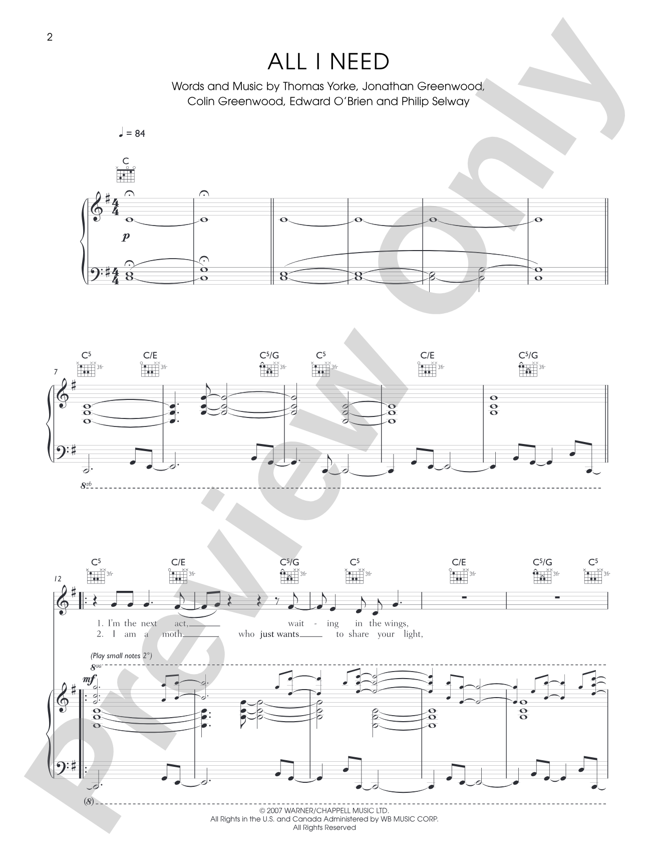 All I Need: Piano/Vocal/Chords