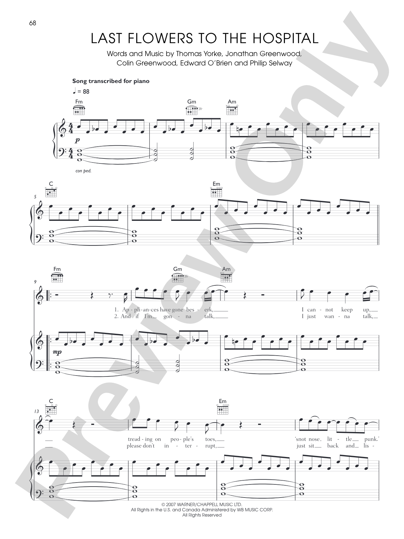 Last Flowers to the Hospital: Piano/Vocal/Chords