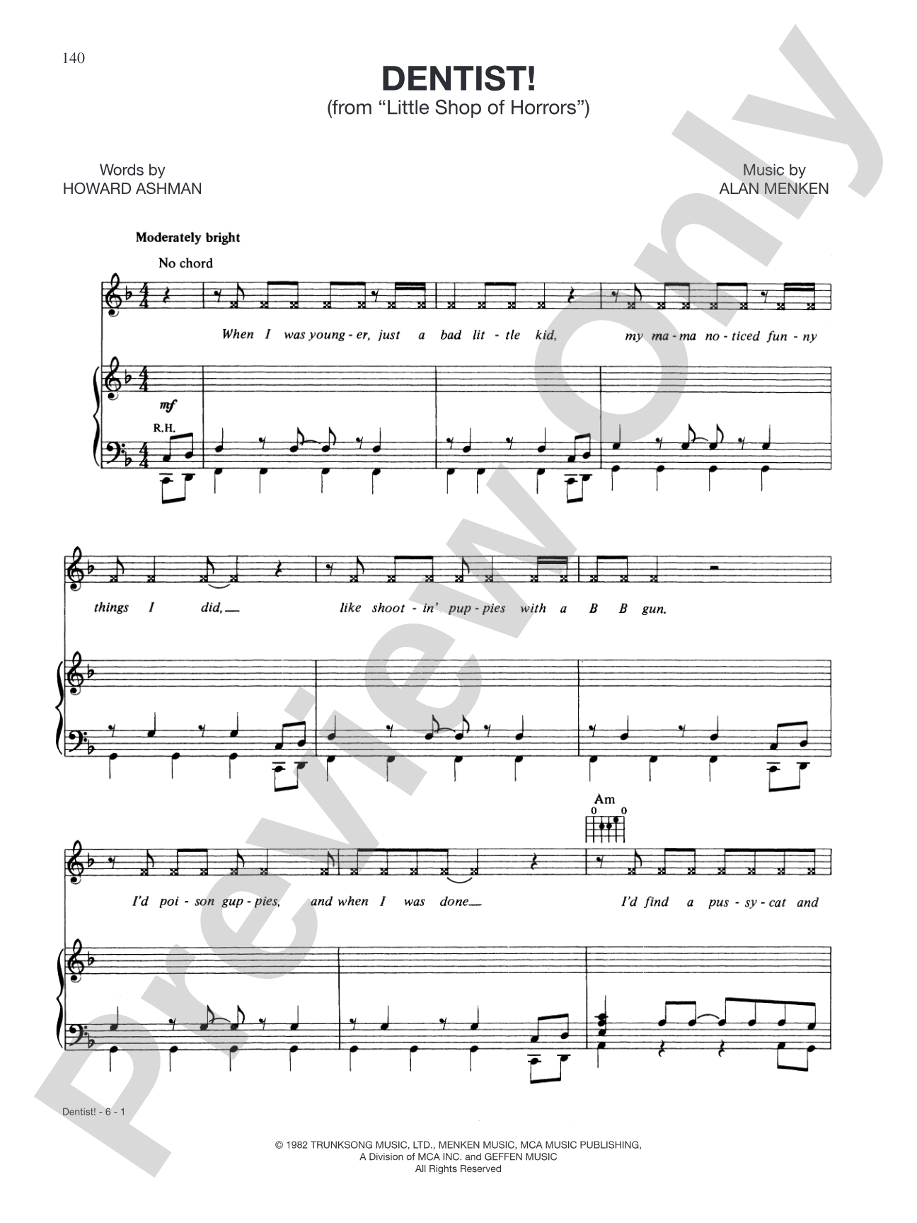Dentist! (from "Little Shop of Horrors"): Piano/Vocal/Chords