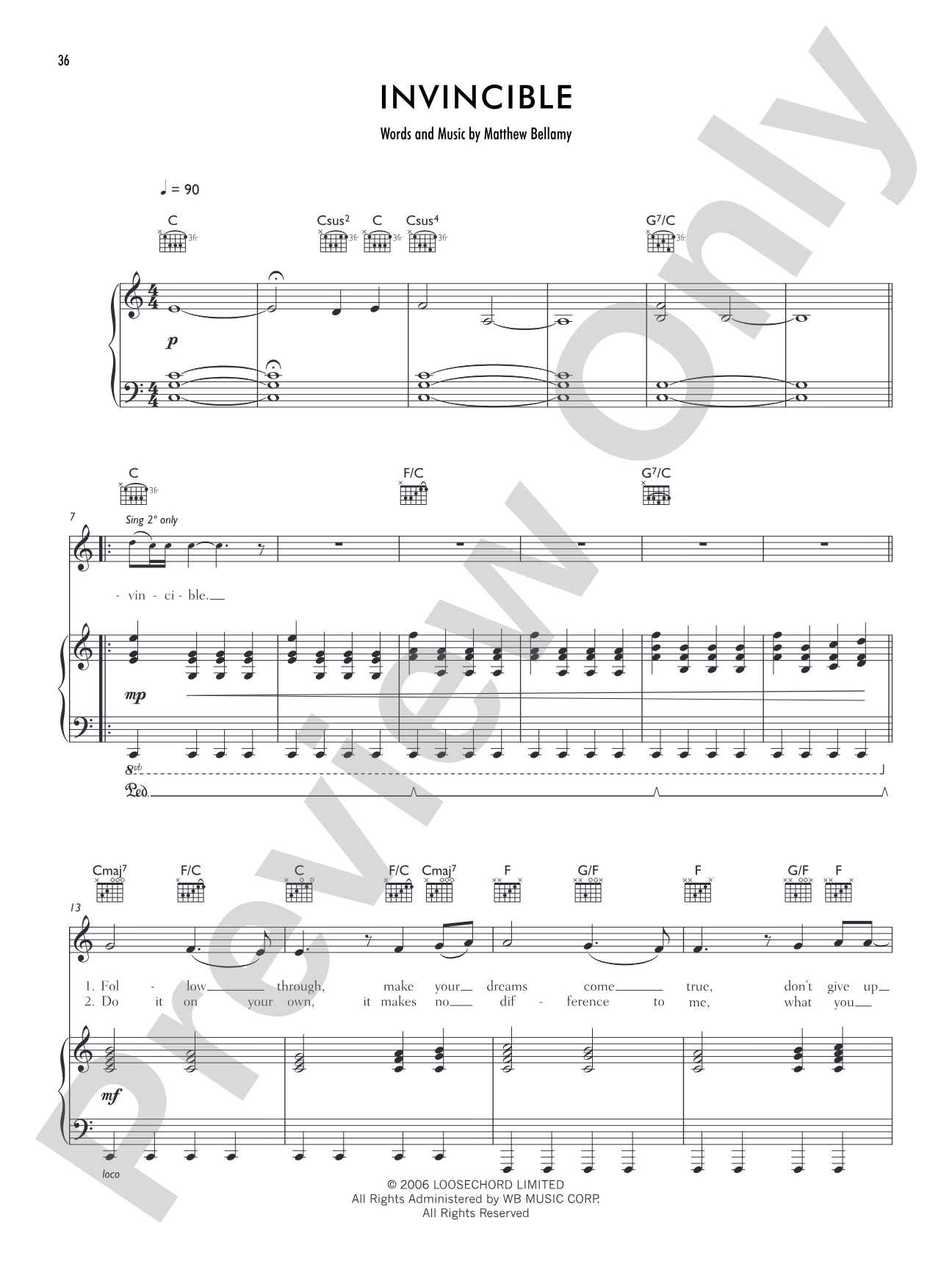 Invincible: Piano/Vocal/Chords
